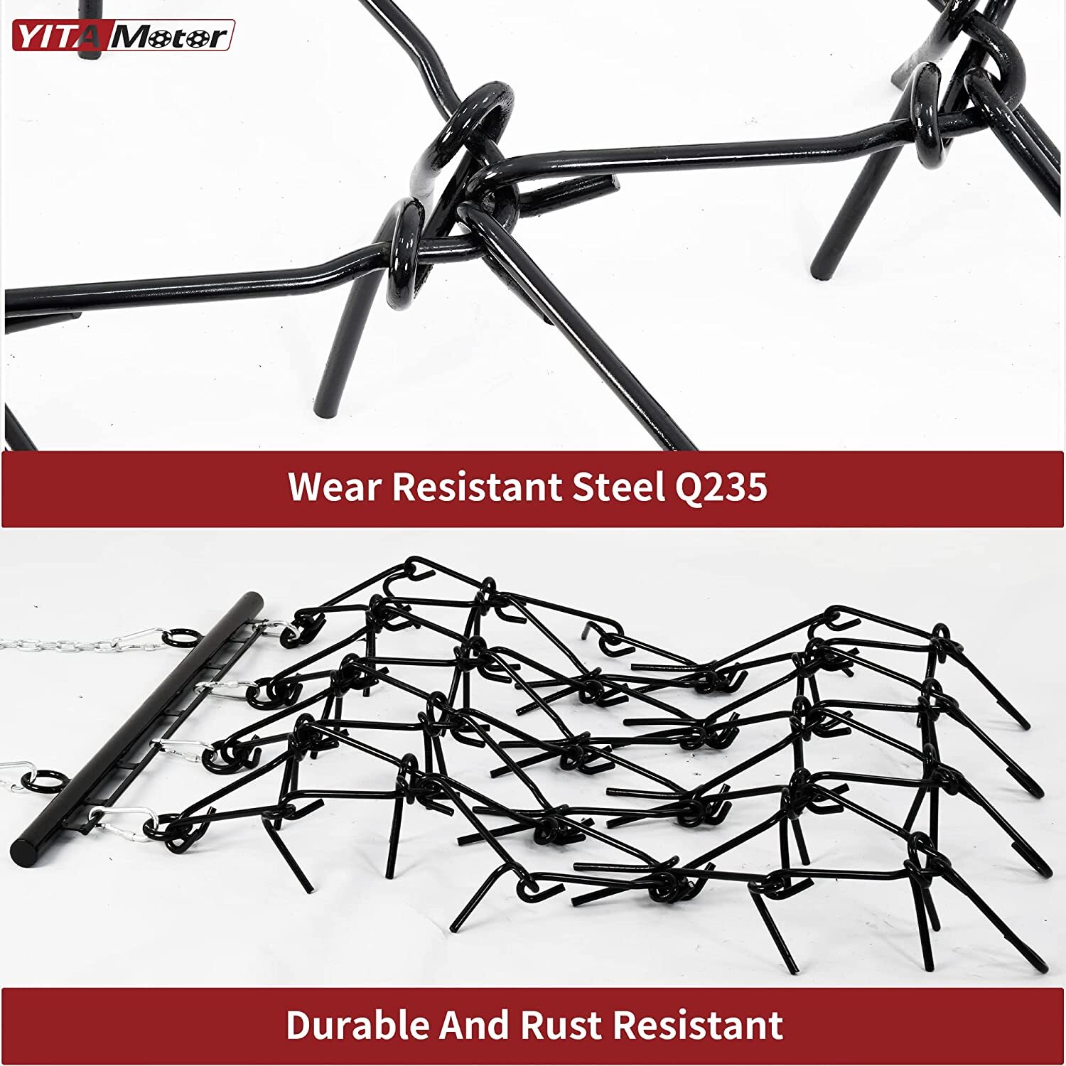 4FT X 4FT Heavy Duty Drag Harrow 3/8in Tines Chain for ATV UTV Leveling Grading