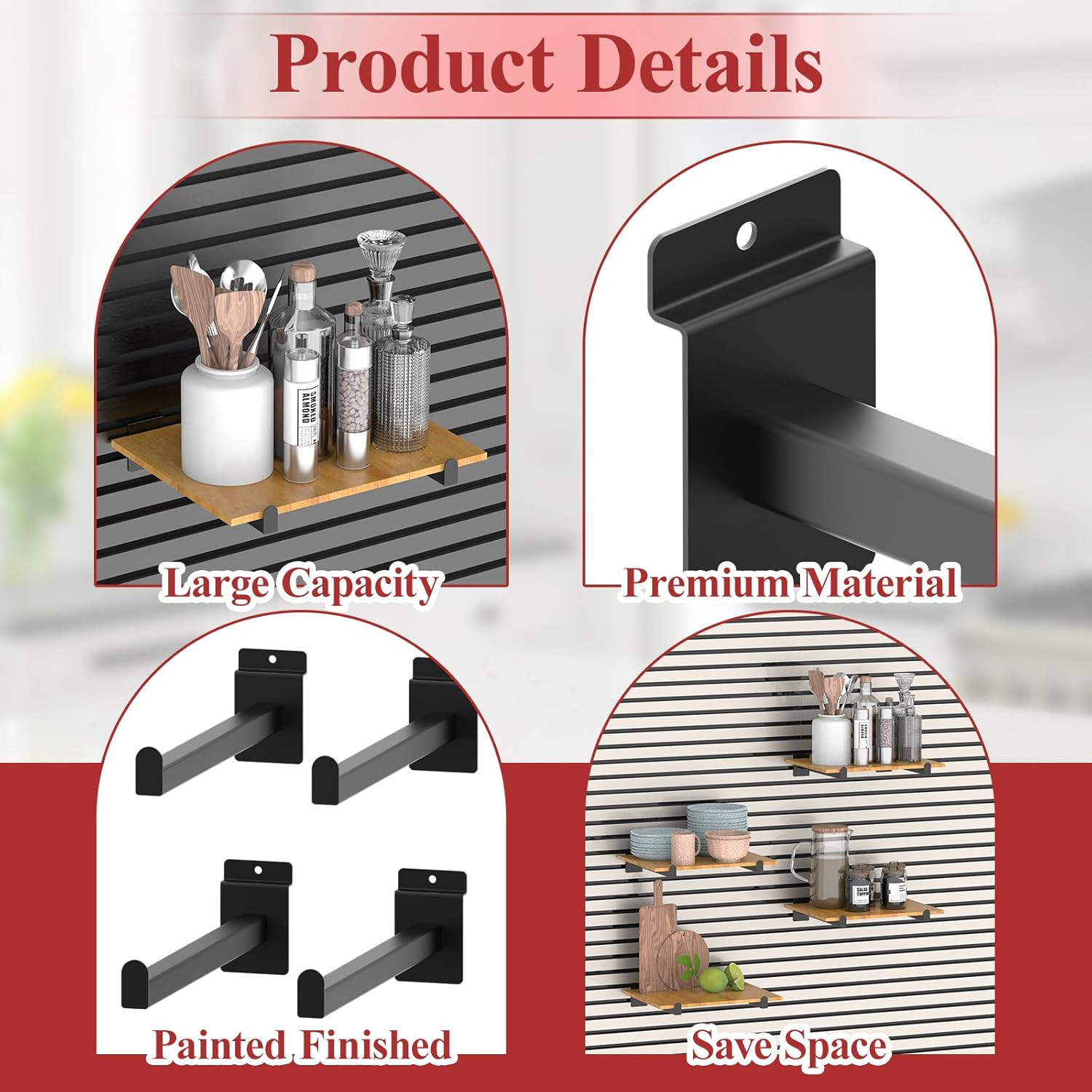 12 Inch Black Slatwall Shelf Bracket, 12 Pcs Metal Slat Wall Shelves Accessories