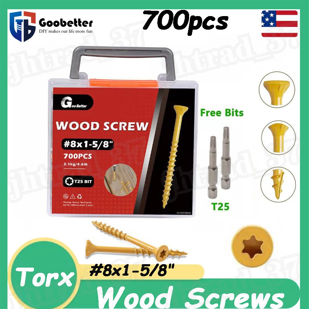 700pcs #8×1-5/8″ Deck Screws Torx T25 Star Self Tapping Wood Screws Fence Screws