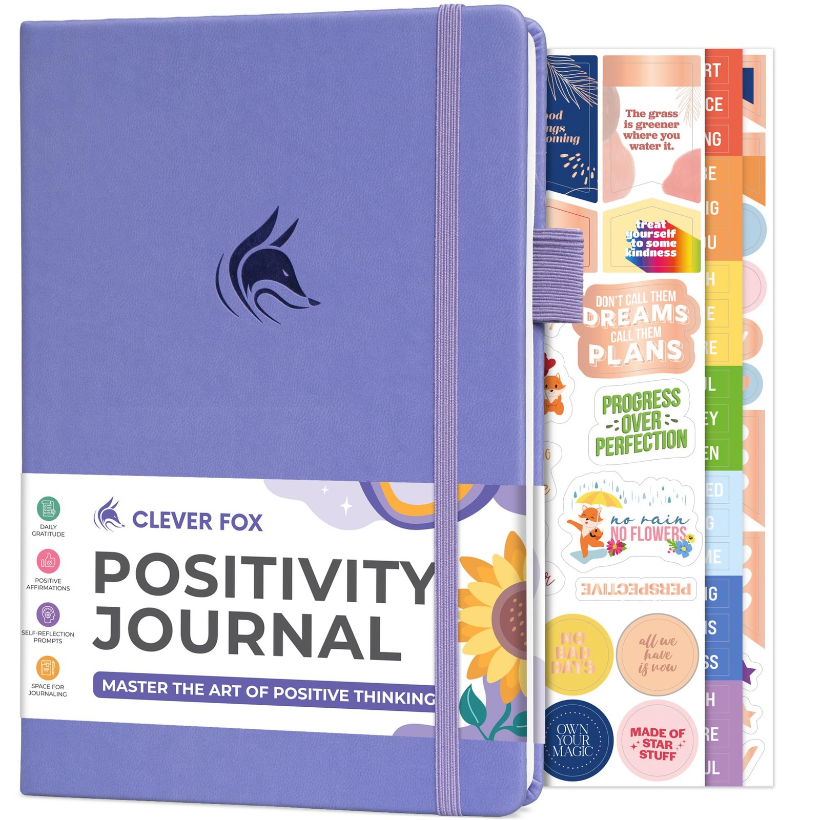 Clever Fox Positivity Daily Gratitude & A5 (5.8″ x 8.3″), Lavender