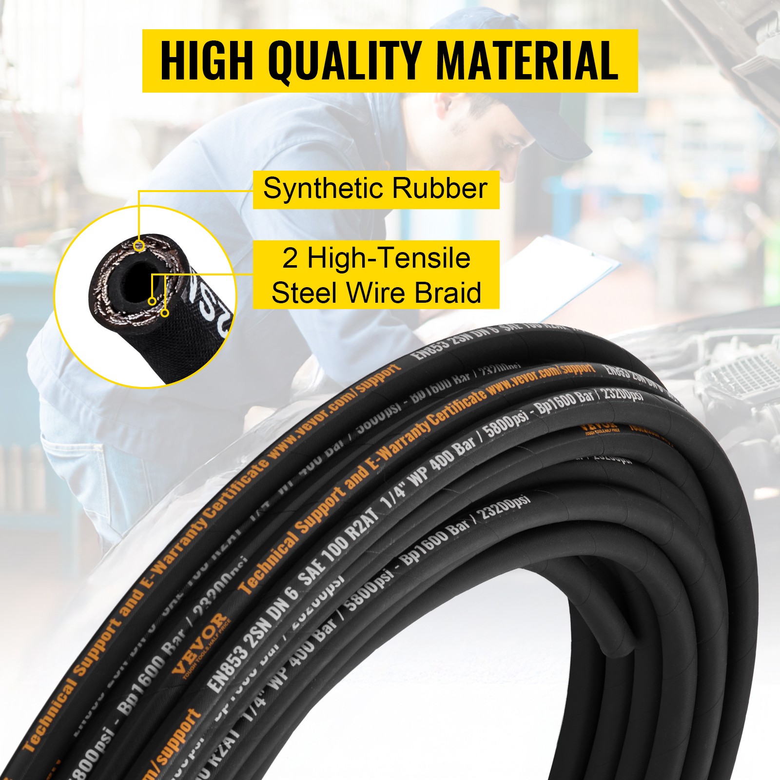 VEVOR Hydraulic Hose 1/4″Coiled Hydraulic Hose 100ft Hydraulic Hose 5800 PSI