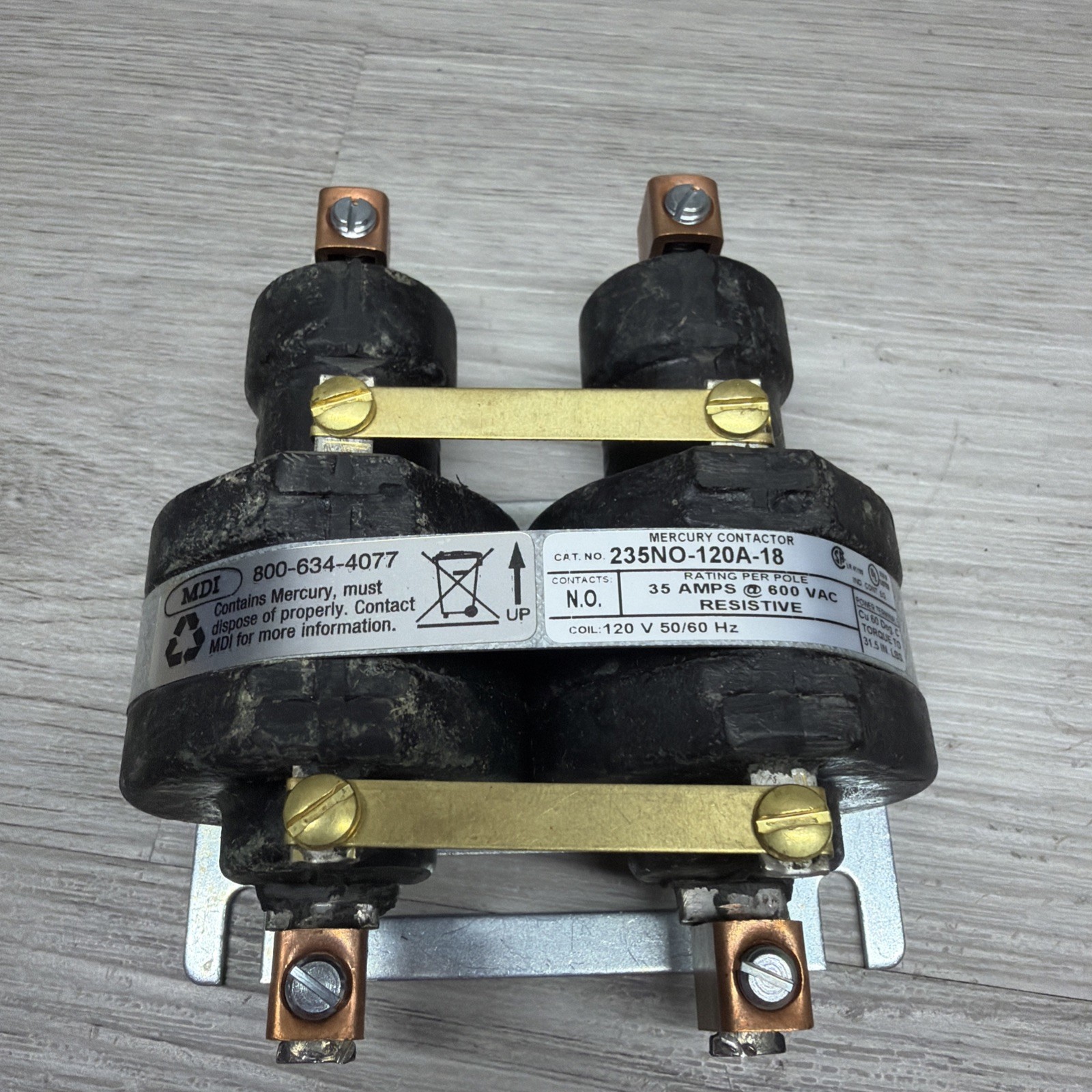 MDI 235NO-120A-18 Mercury Contactor, 2-Pole 35 Amp Max, 120VAC Coil