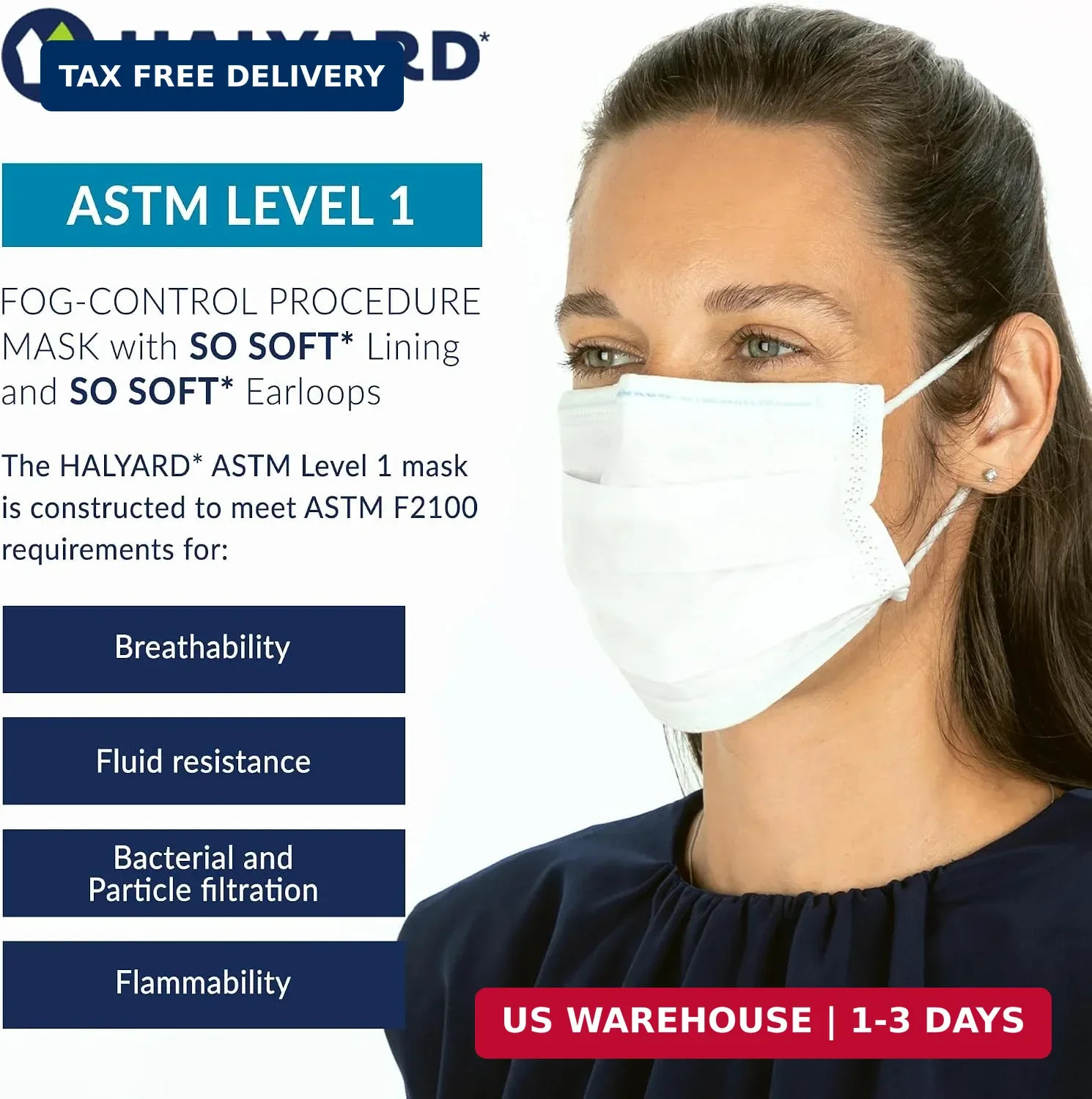 HALYARD FLUIDSHIELD 1 Fog-Free Disposable Procedure Mask,with SO SOFT Lining&SO