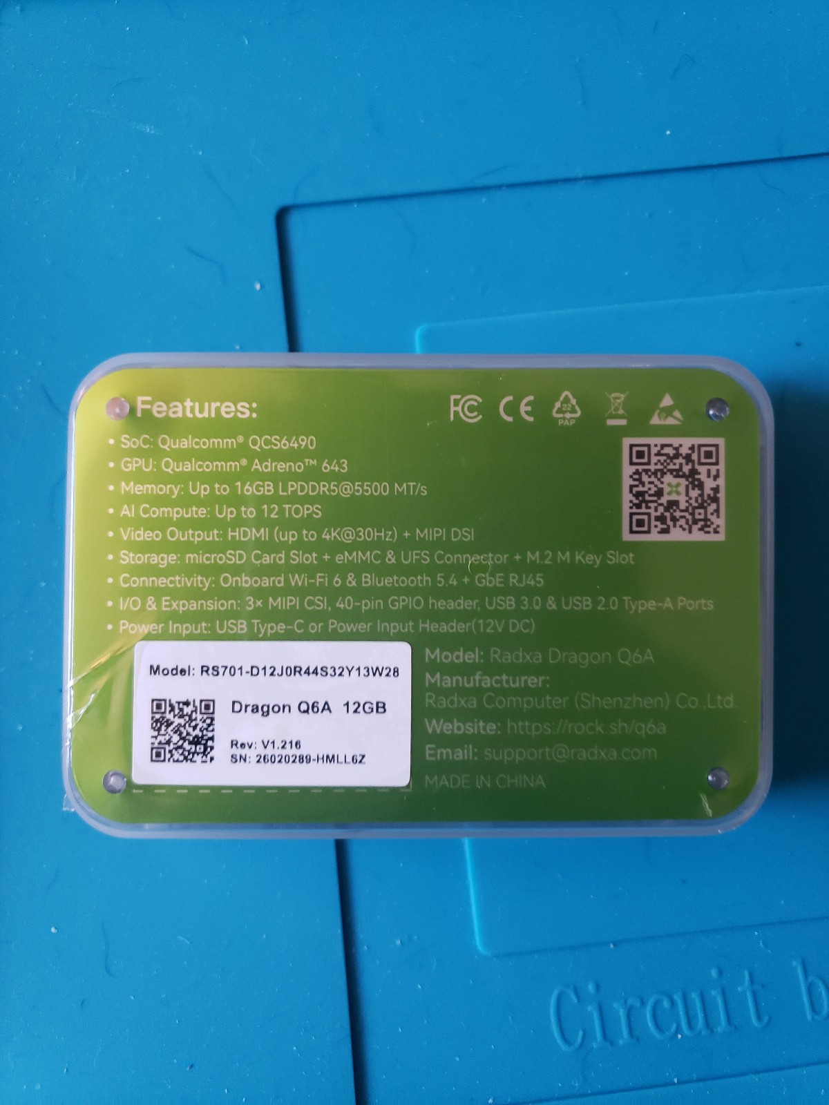 Radxa Dragon Q6A LPDDR5 Single Board Computer New 12 TOPS NPU Card sized AI SBC