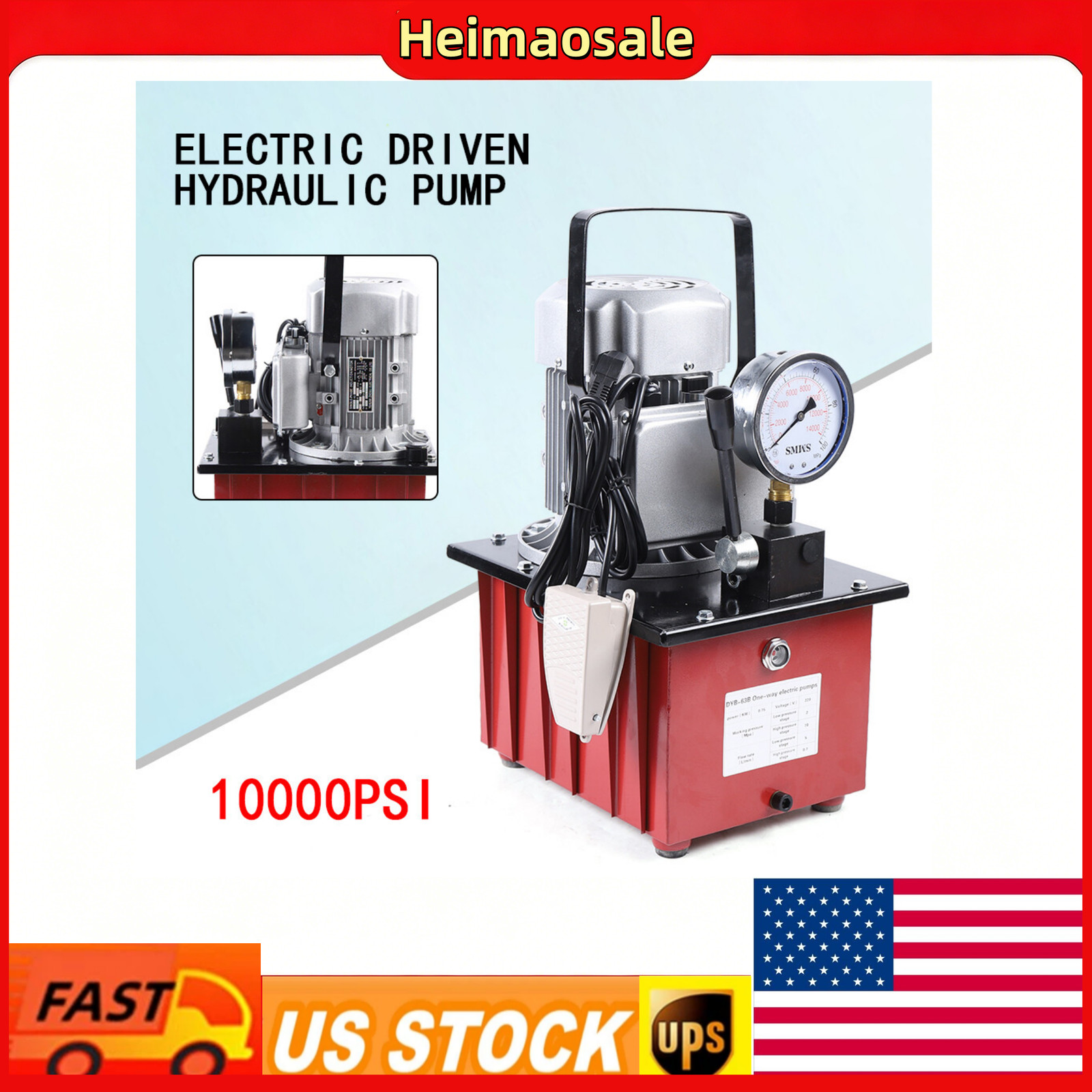 110V 750W Electric Driven Hydraulic Pump Single Acting Manual Valve 10000PSI USA