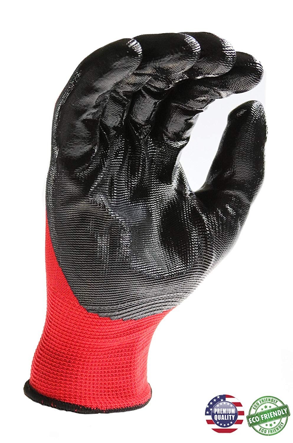 Work Gloves with Nitrile Coated Grip, Box of 240 Pairs Wholesale, Color Red, AJ