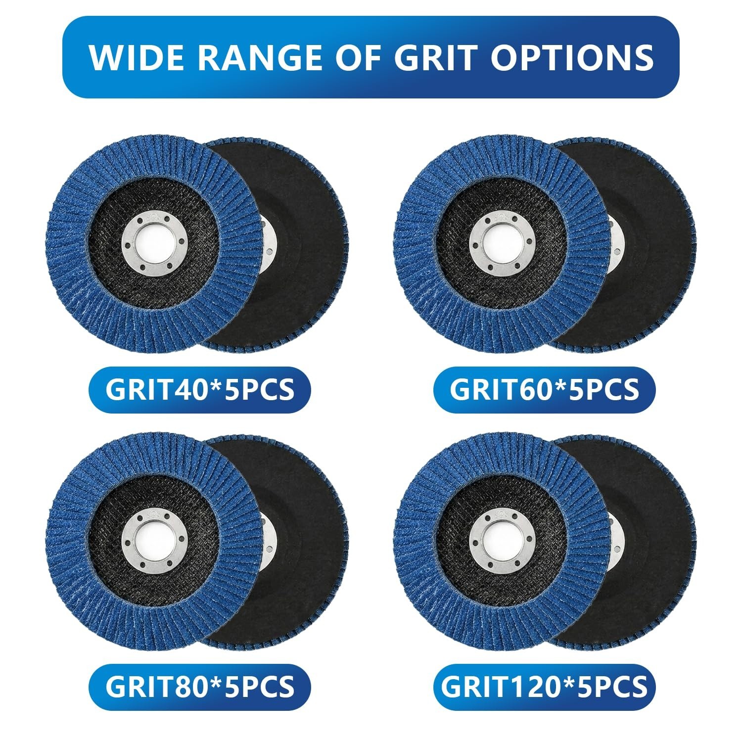 20 Discos Flap 4-1/2″ T29 Zirconia 7/8″ Granos 40/60/80/120 Amoladora