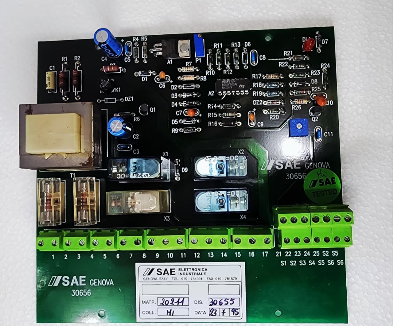 SAE Genova 30656 Industrial Control PCB Board – Relays, Tested, Working