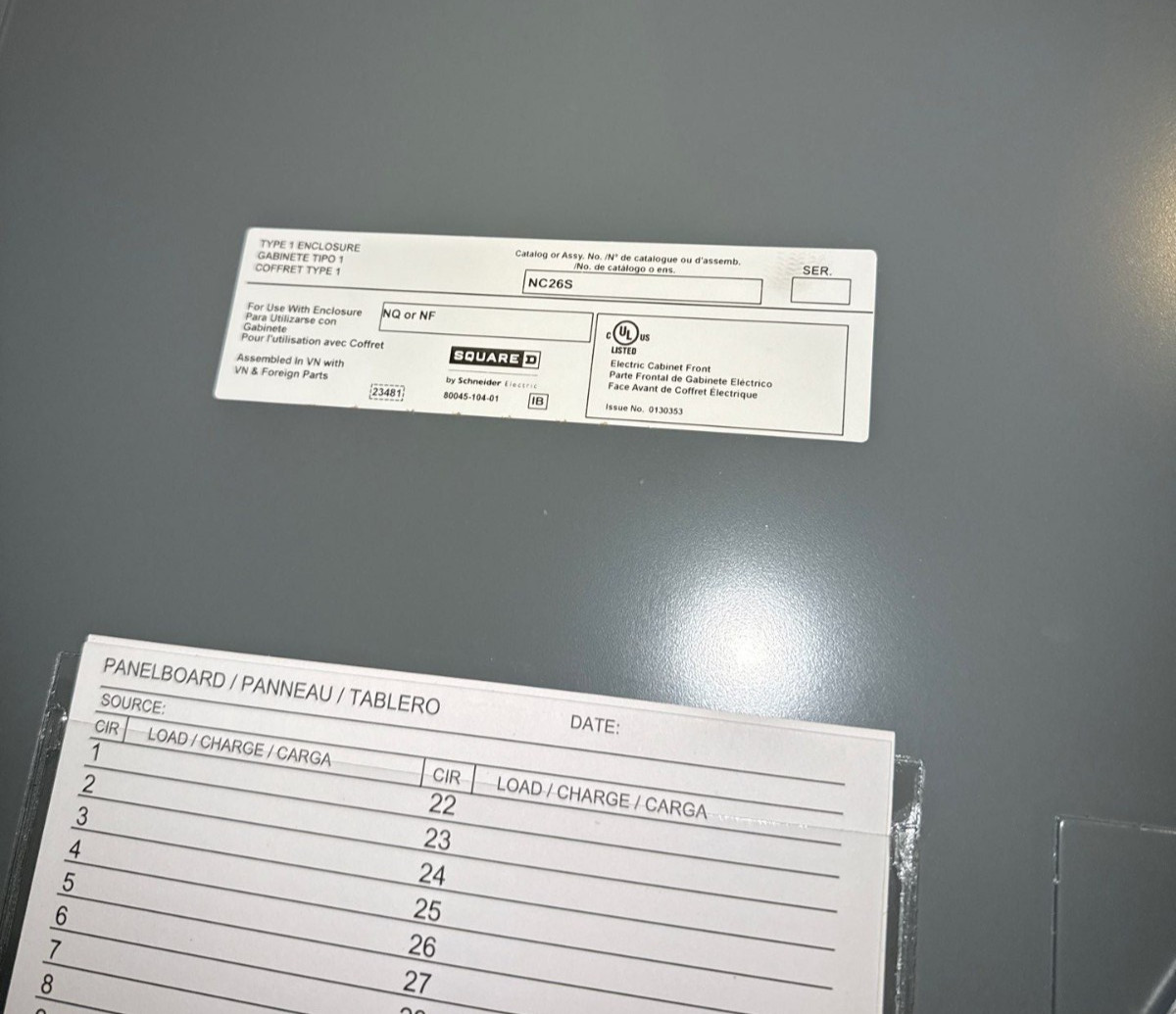 Square D NF Panelboard 100A 480/277V 3PH 4W MLO Panel 100 Amp 18 Cir MH26BE New