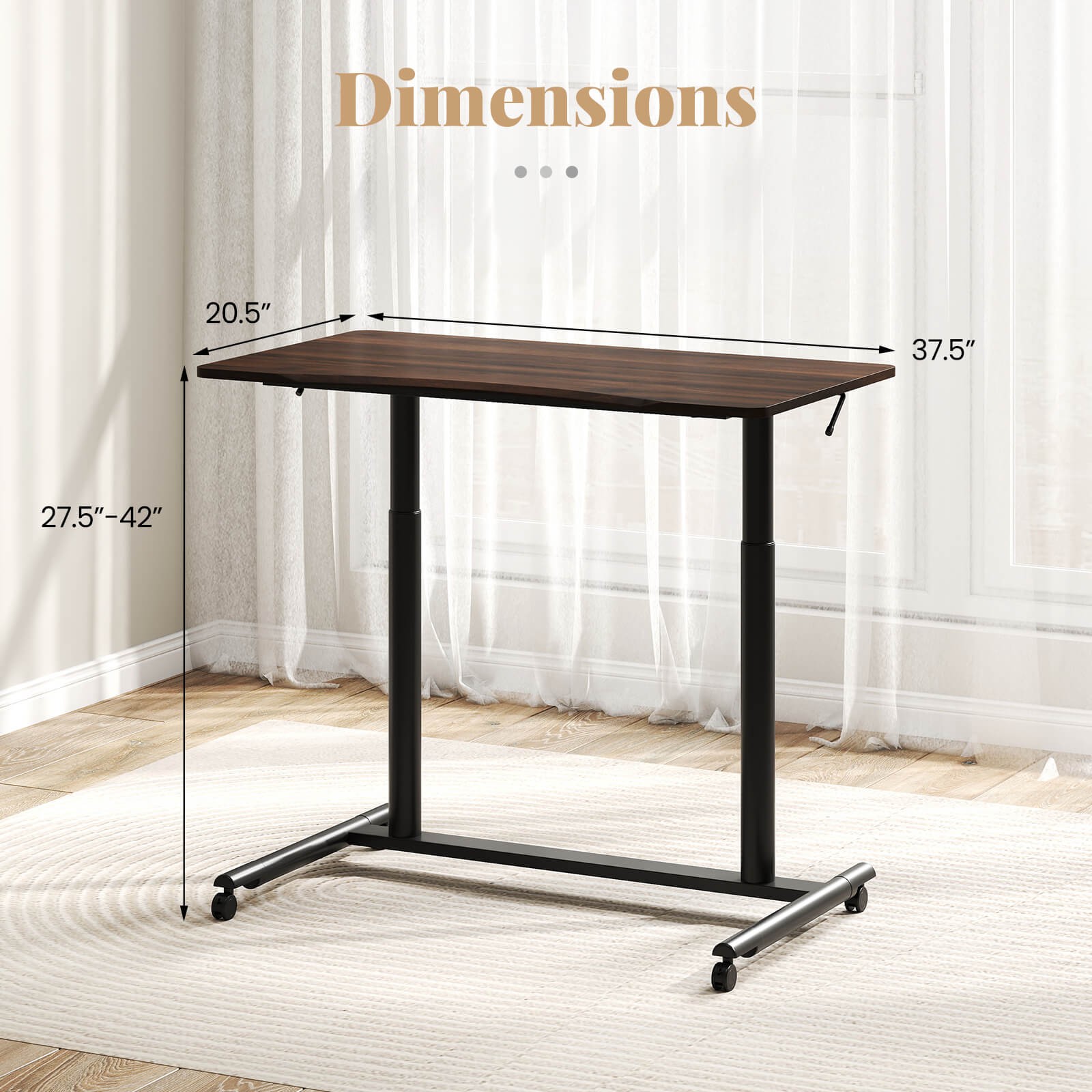 Costway Height Adjustable Computer Desk Sit Stand Rolling Notebook Table Brown