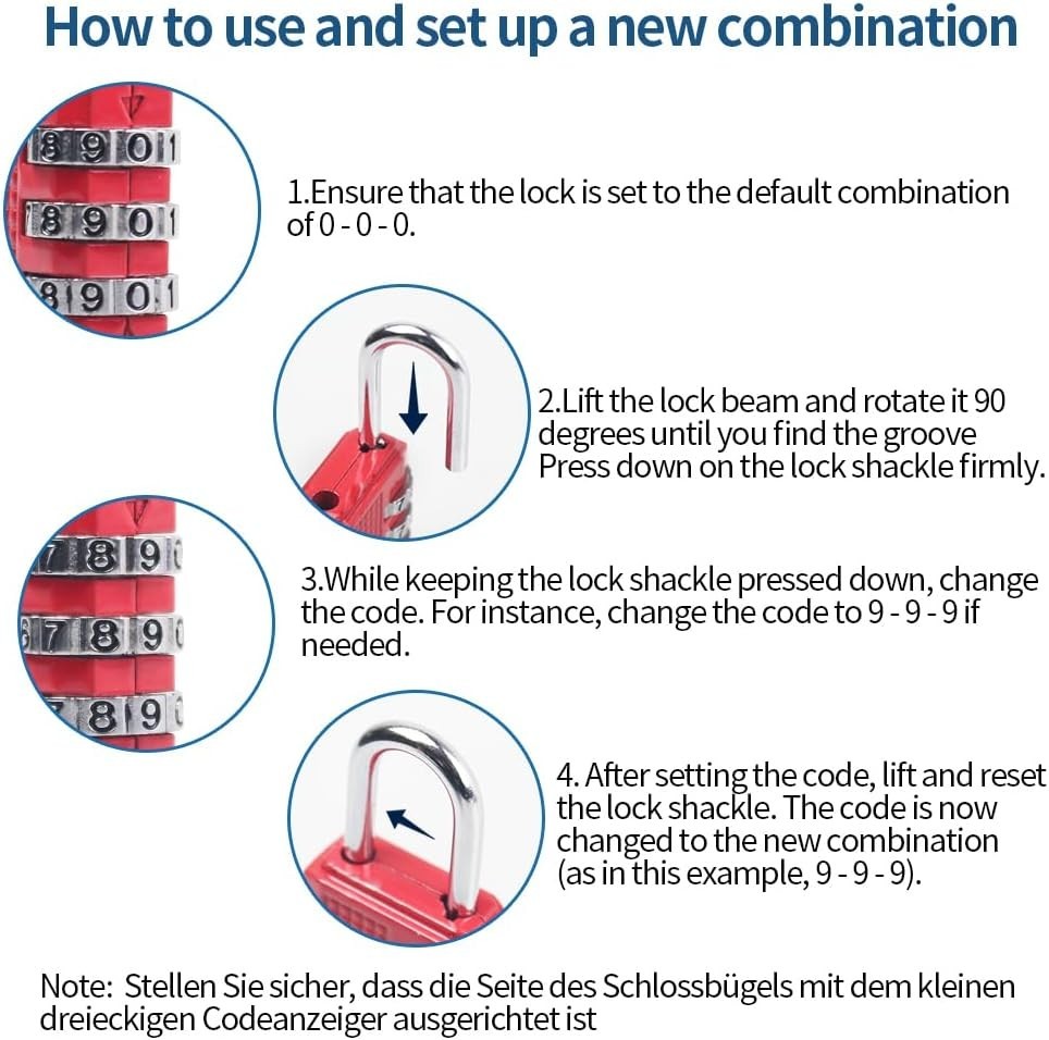 Stylish Red 3-Digit Combination Padlock – Ideal for Travel & Everyday Use