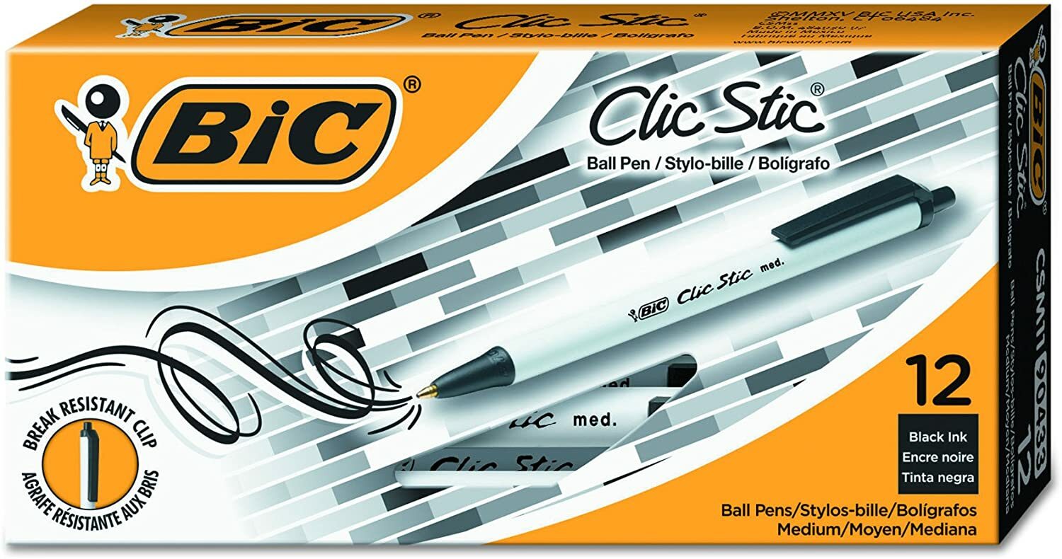 BIC Clic Stic Retractable Ball Pen, Medium Point, 1.0mm, Black, 36-Count