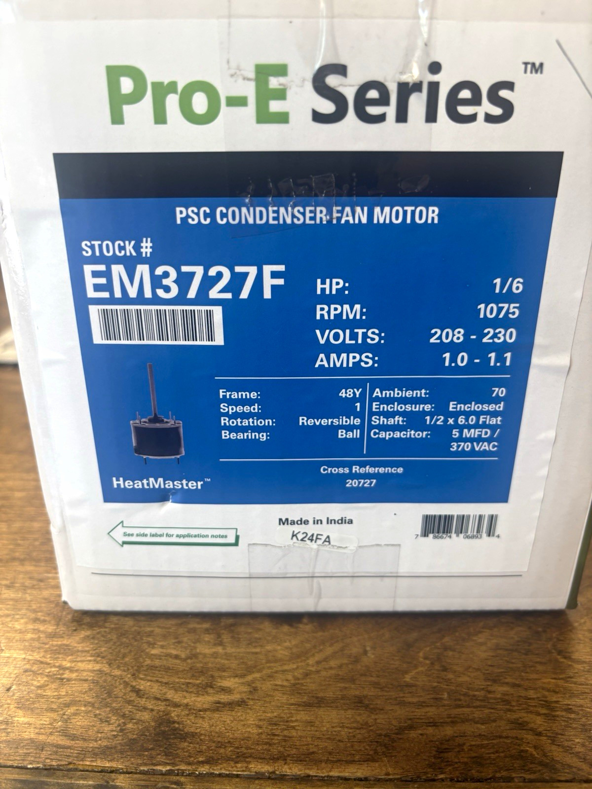 Century Pro-E PSC Condenser Fan Motor EM3727F 1/6HP 1075RPM 208-230V