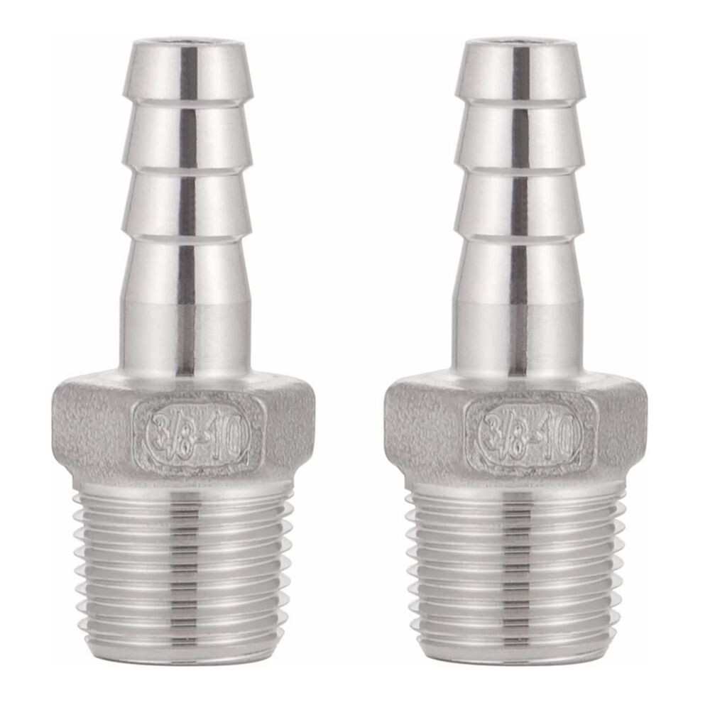 2x Stainless Steel 3/8″ Hose Barb to 3/8″ Male NPT Home Fitting Water Fuel N924