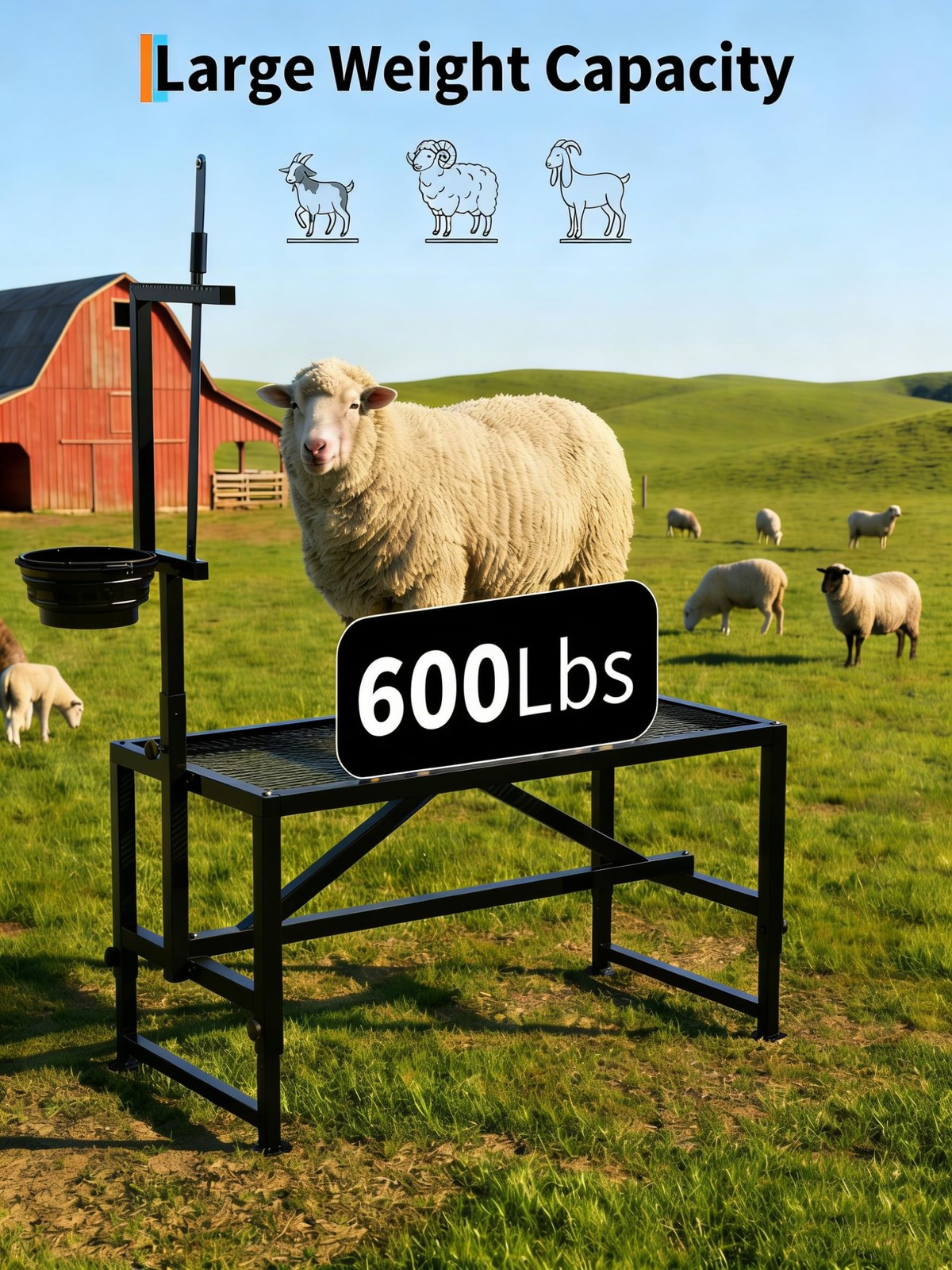 Adjustable Goat Milking Stand 47″ 600 LBS, Heavy Duty w/ Feed Bin & Headpiece
