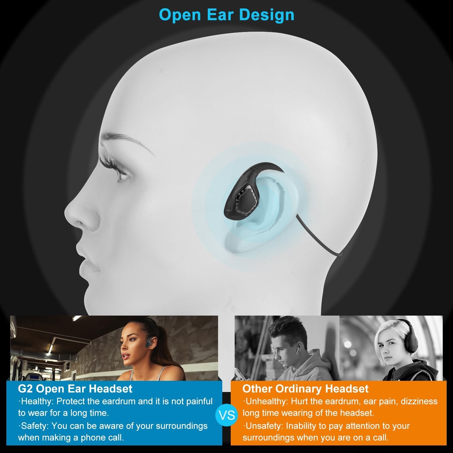 iDIGMALL Bluetooth 5.3 Headset with Microphone, Open Ear Headphones w/Noise C…