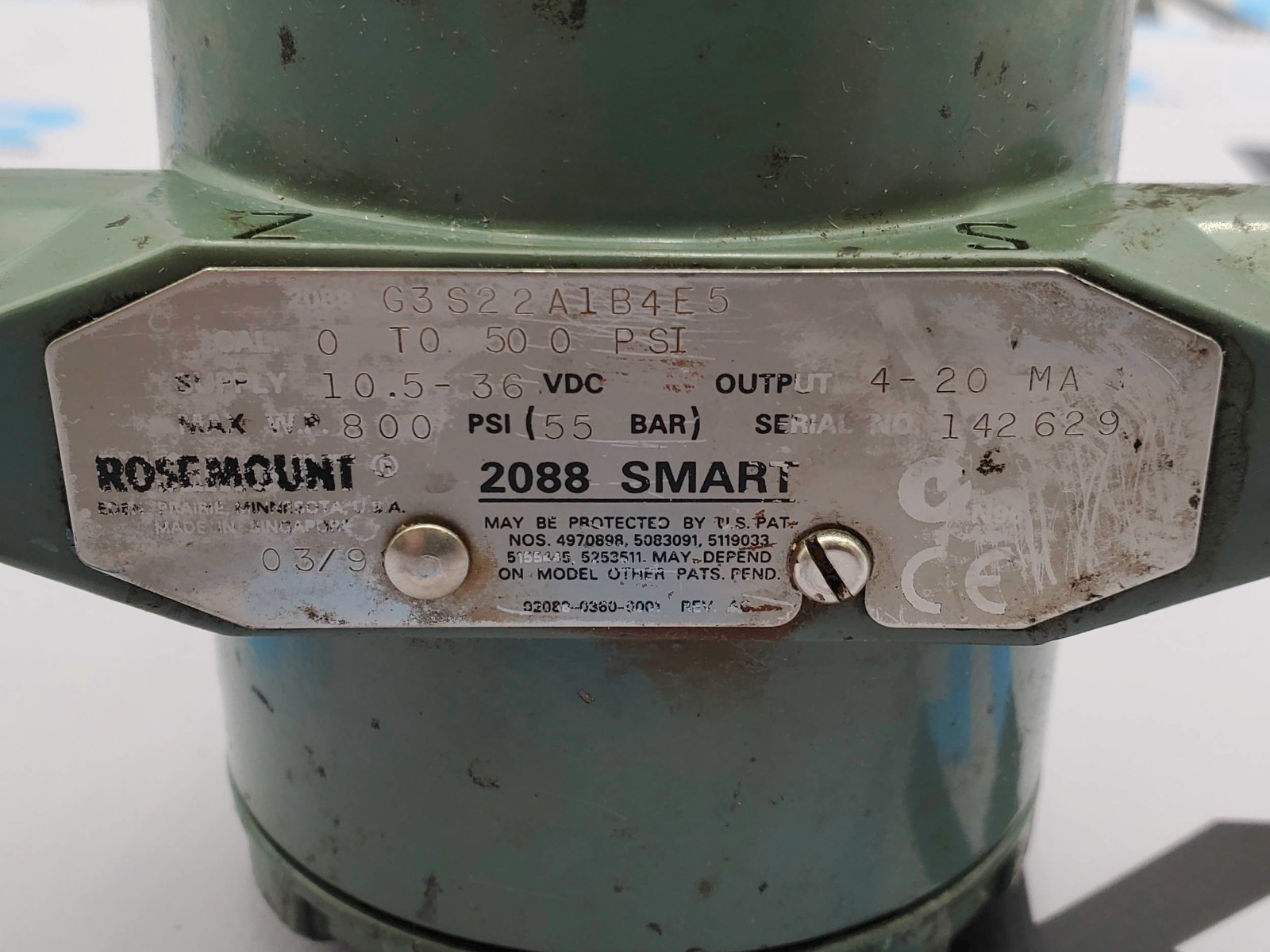 Rosemount 2088G3S22A1B4E5 Pressure Transmitter 800PSI 55 Bar