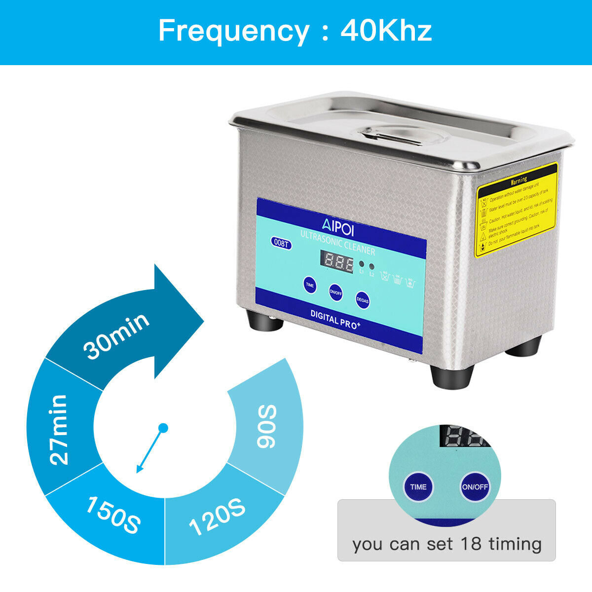 800mL Stainless Steel Ultrasonic Cleaner Jewelry Watch Glasses Cleaning Machine