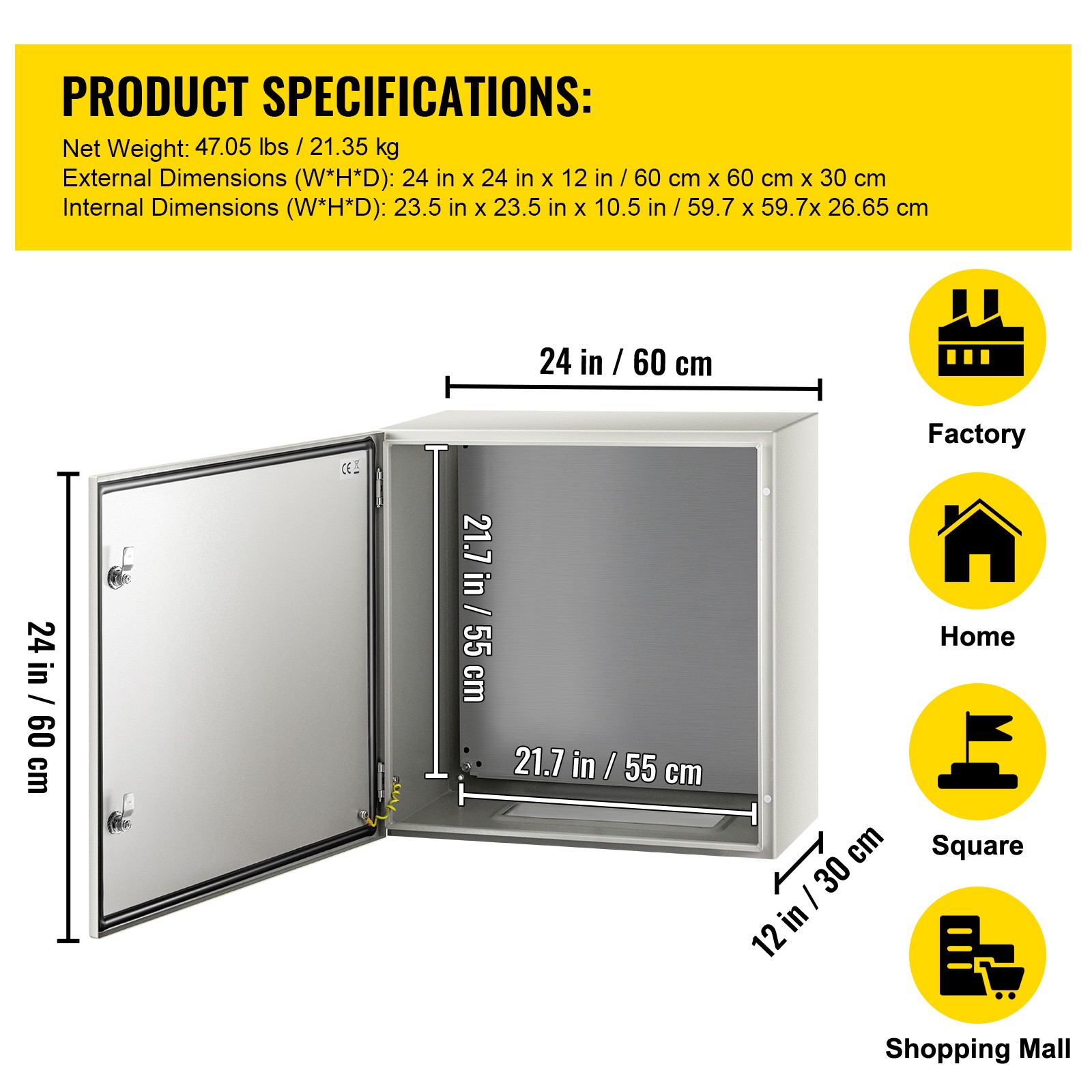 VEVOR Steel Electrical Box Electrical Enclosure Box 24x24x12» Carbon Steel IP65