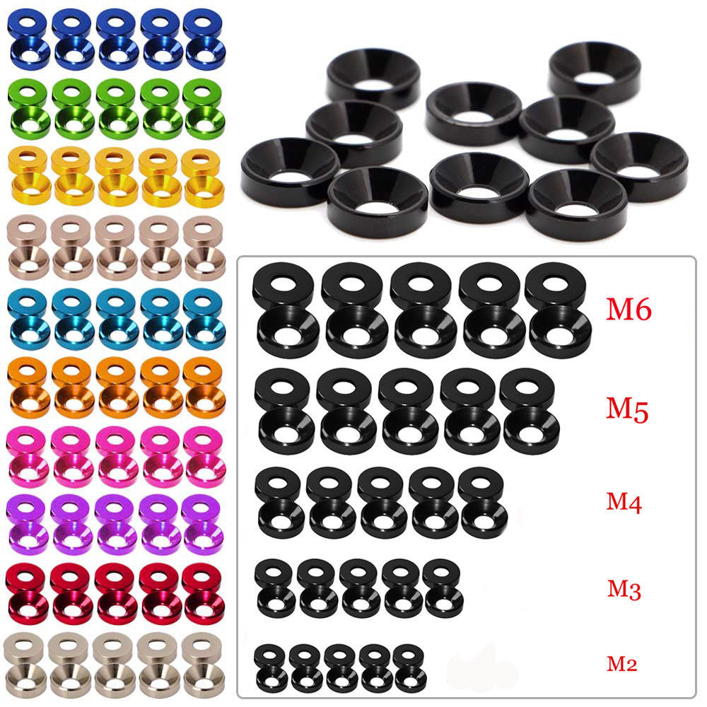 Aluminum Alloy M2 M3 M4 M5 M6 Anodized Countersunk Head Bolt Washers Gasket LOT