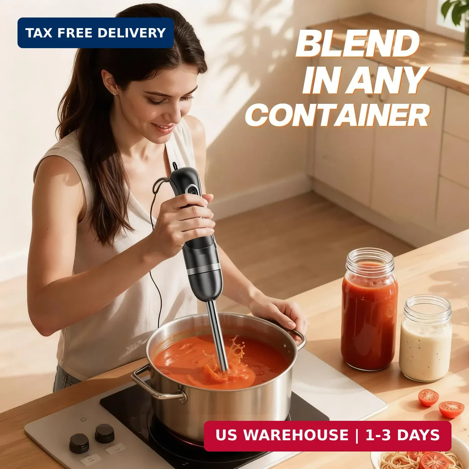 Immersion Blender Handheld, Corded Electric Blenders Portable Stick Mixer with 2