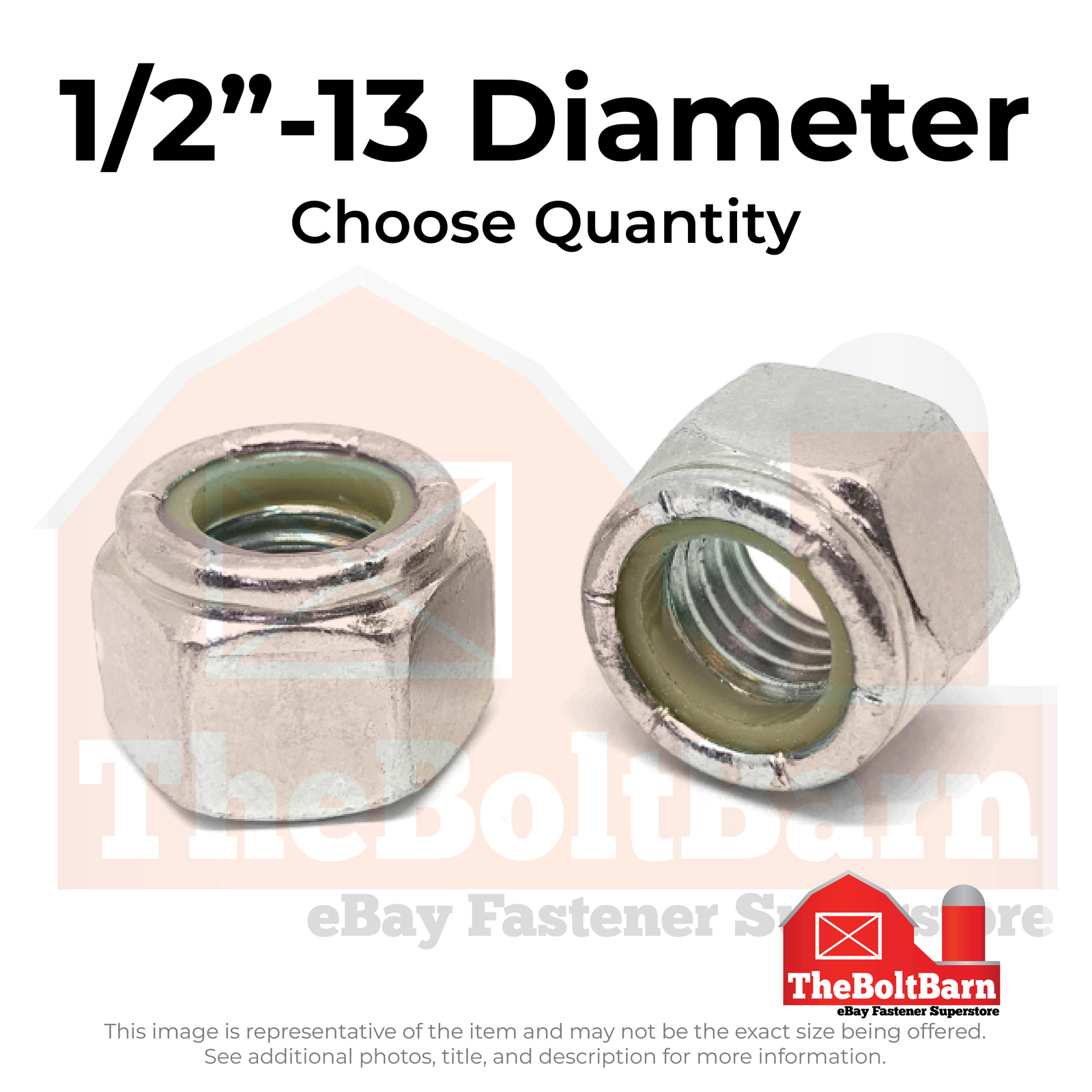 1/2″-13 316 Stainless Steel Nylon Insert Lock Nuts (Pick Quantity)