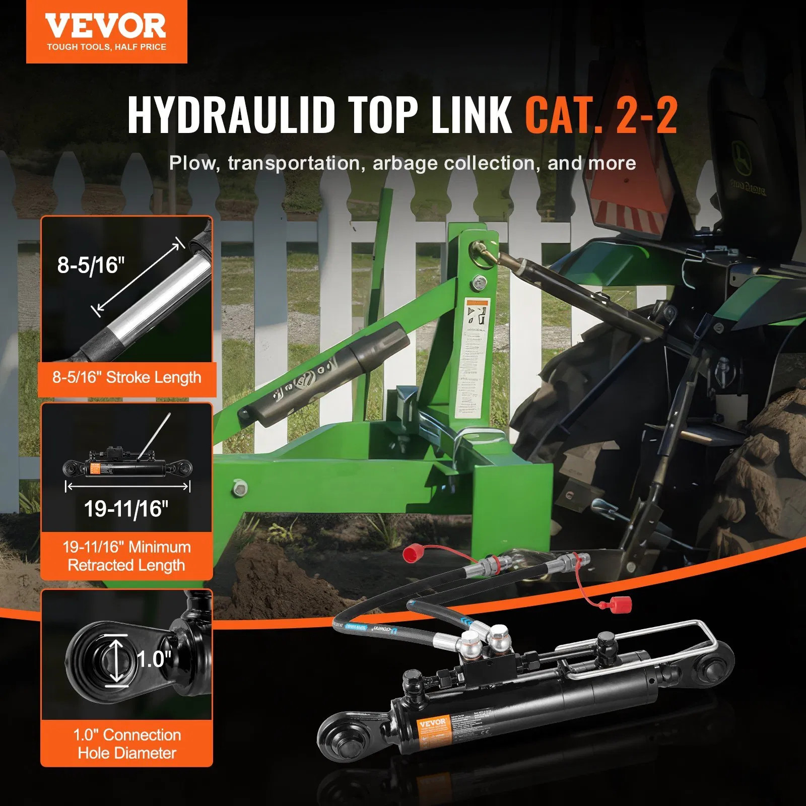 Hydraulic Top Link Cat. 2-28-5/16 in, 19-11/16~28 in), Hydraulic Cylinder with