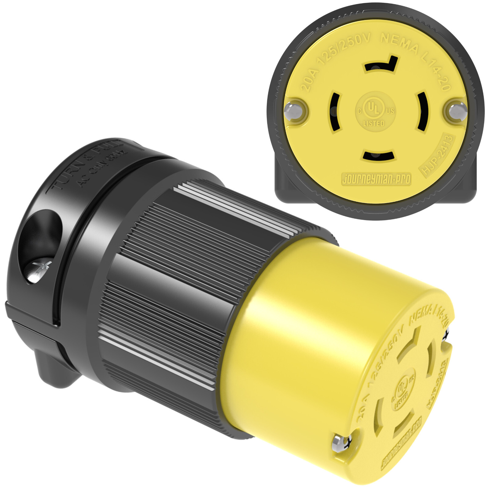 20 AMPS 125/250 Volts Turn Lock Connector Plug 4 Prong 20A L1420C 2413 L14-20R