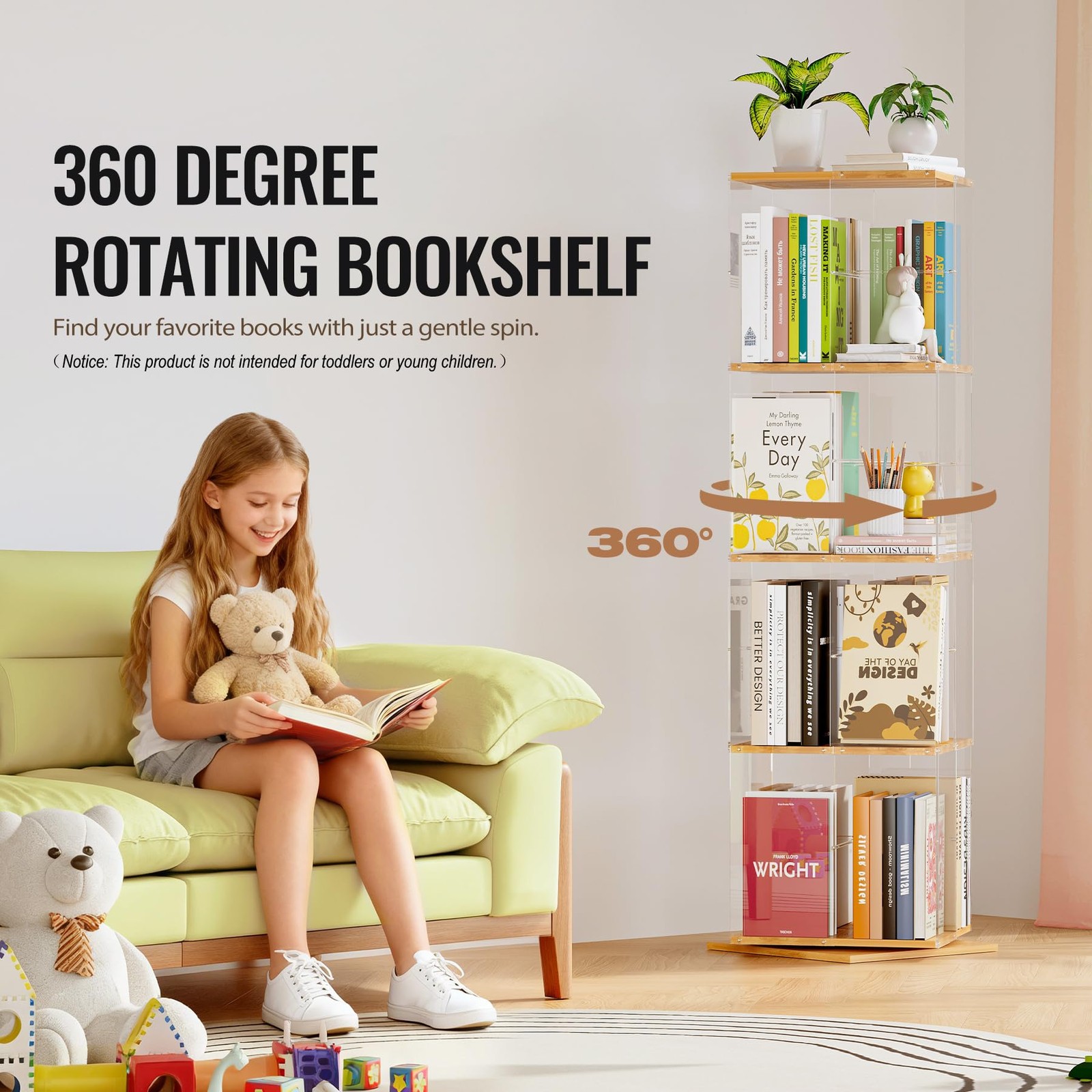 Takekit Rotating Bookshelf 360 Degree Revolving Bookcase 4-Tier Spinning