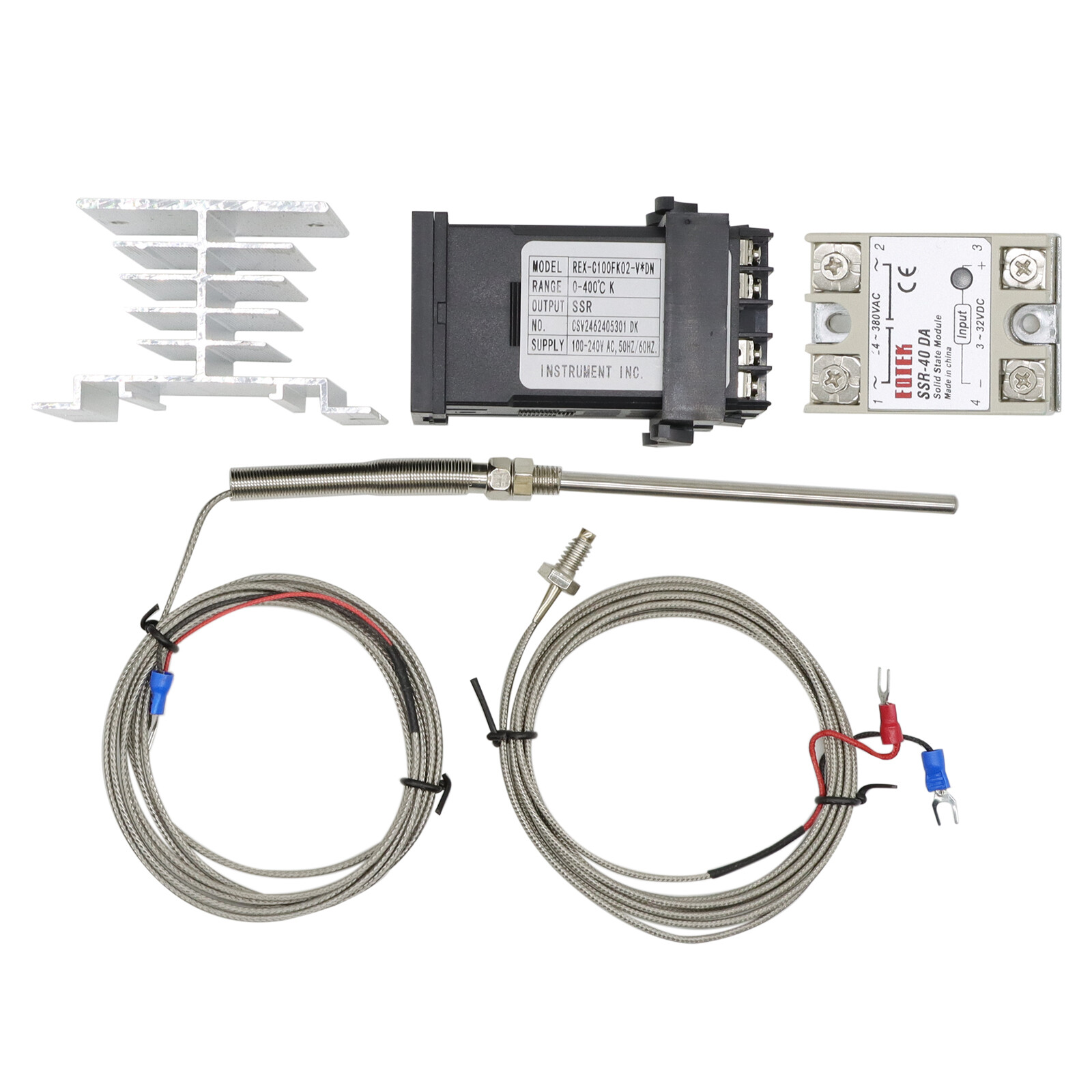 110-240VAC PID REX-C100 Temperature Controller SSR-40A Thermocouple Heat Sink US