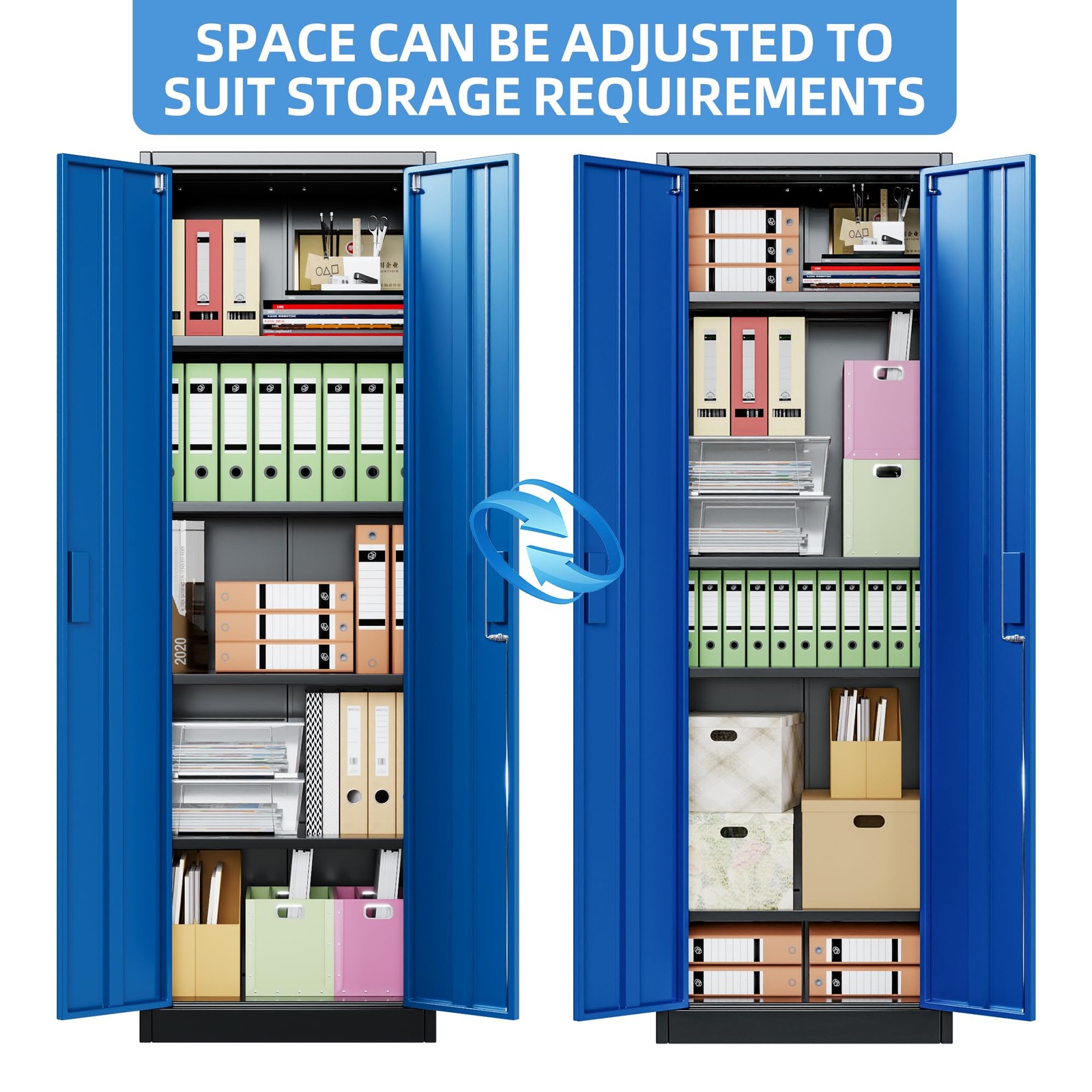 24″ W Metal Storage Cabinet with Locking Doors and Adjustable Shelves Black Blue