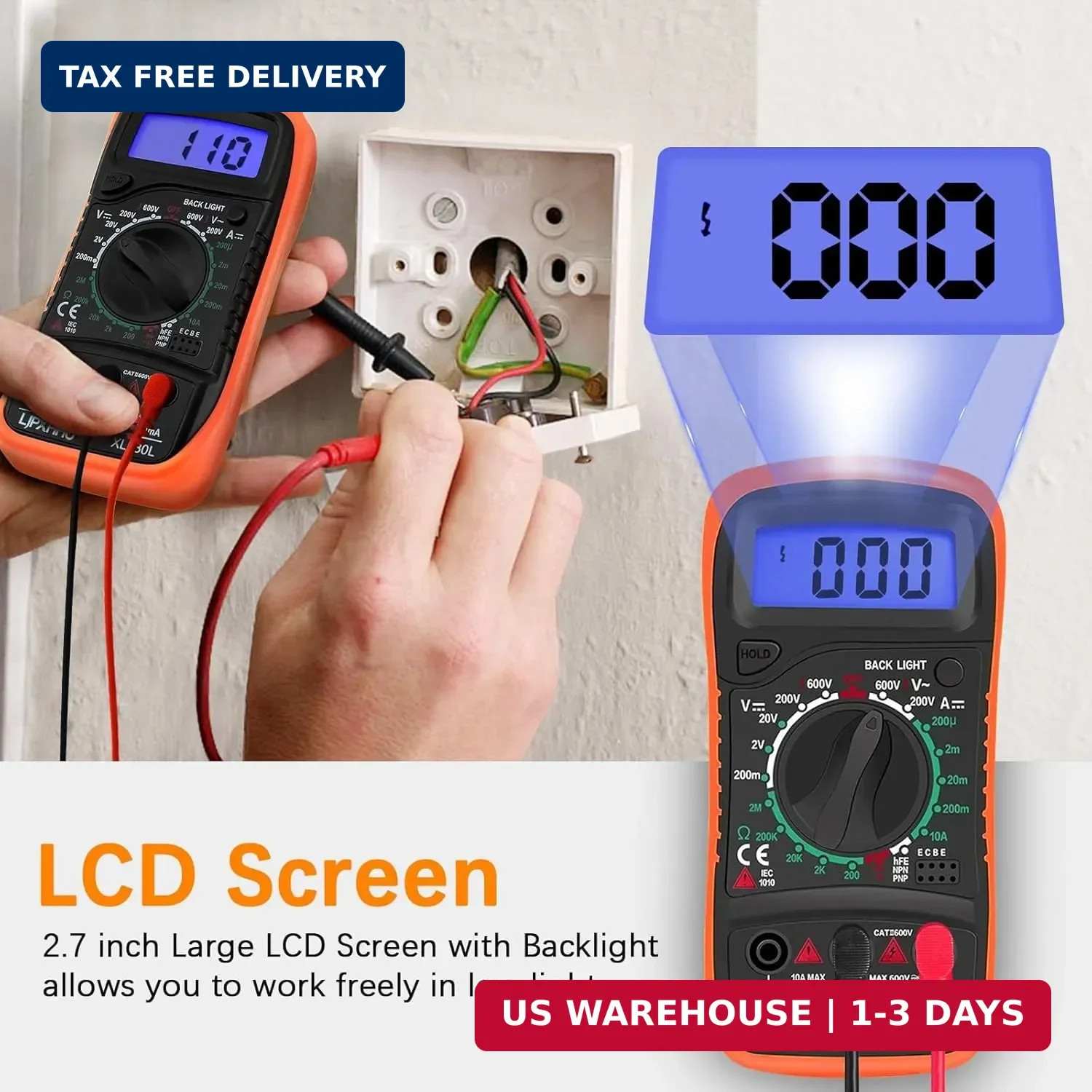Digital Multimeter Voltmeter Battery Voltage Multi Tester Continuity Ohm Volt Am