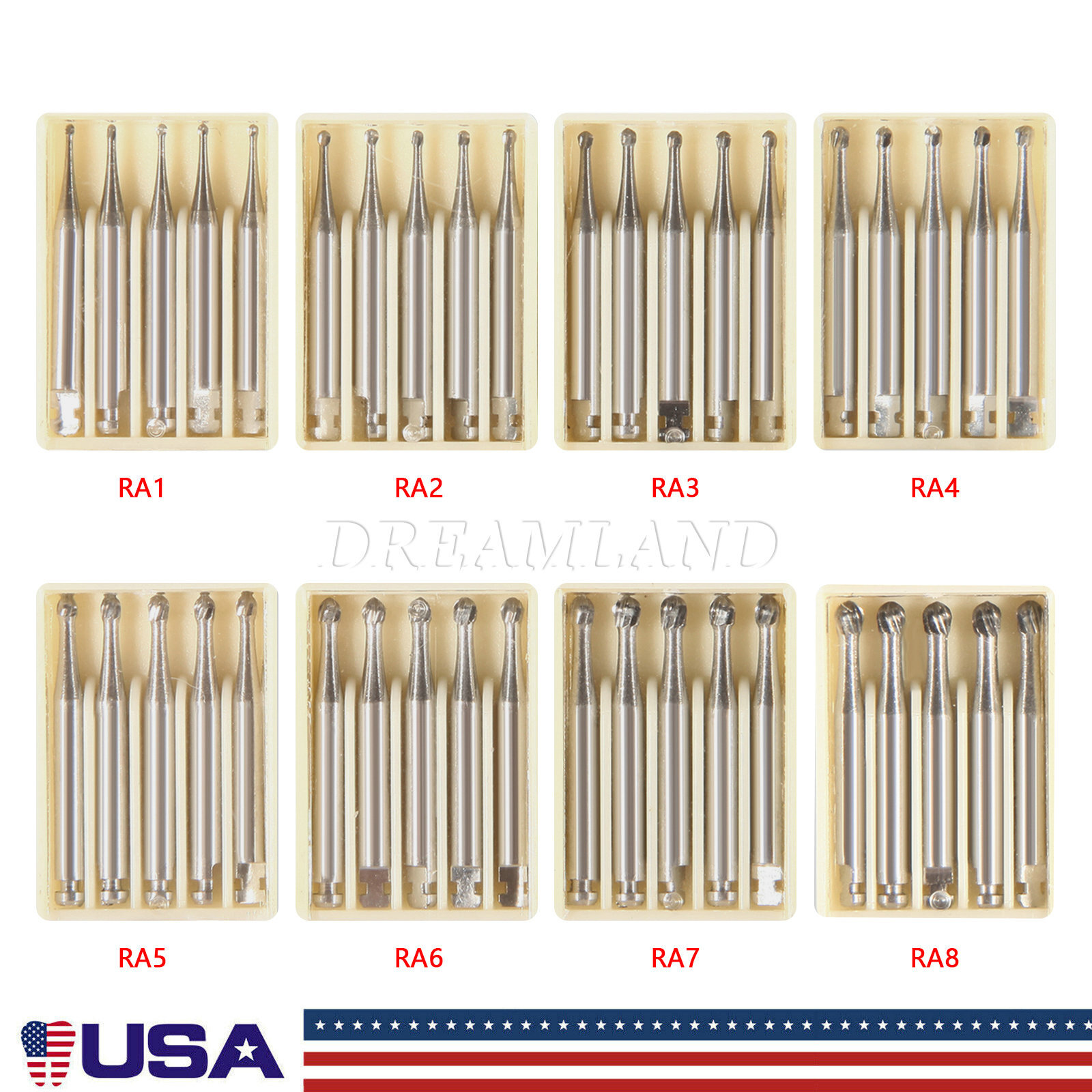 Dental Round Latch Carbide Bur RA 1 2 3 4 5 6 7 8 Midwest For Slow Low Speed