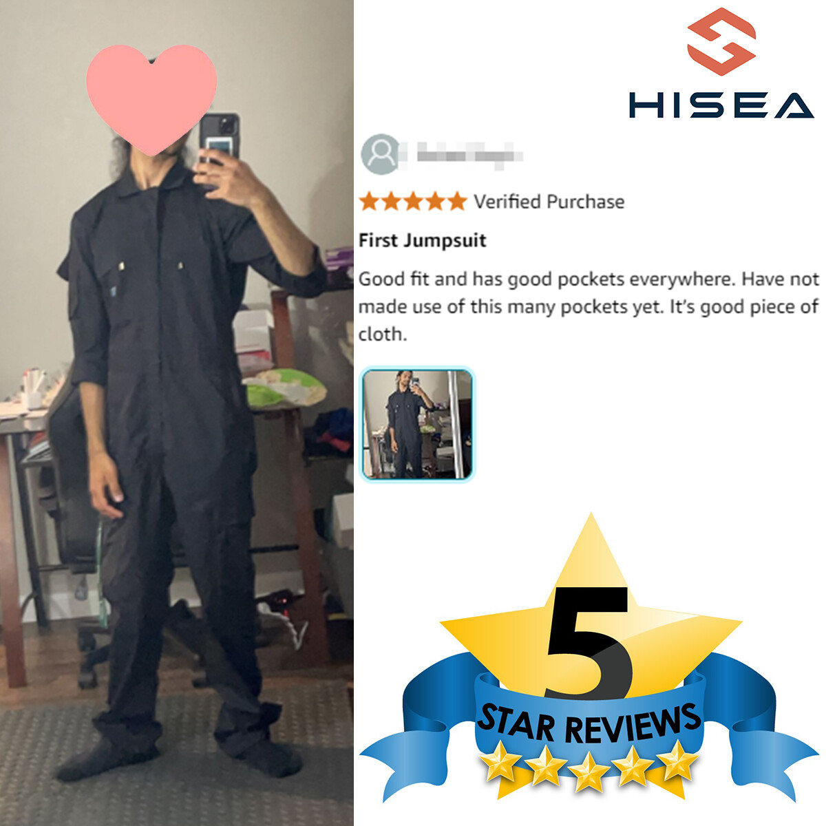 HISEA Men’s Long Sleeve Coverall Workwear Jumpsuit Boilersuit Anti-Stain&Wrinkle