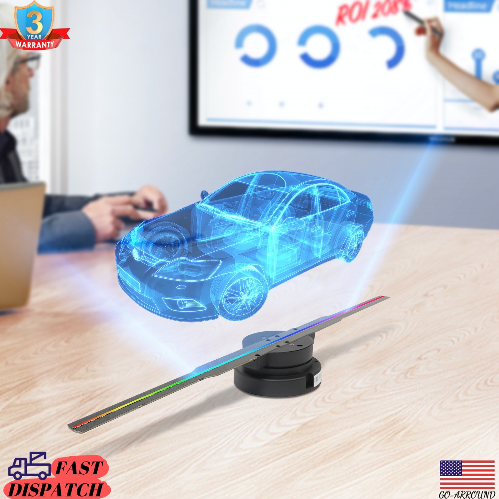 3D Holographic Fan Hologram Fan Projector 1080P LED Light RGB Sign Bar + Control