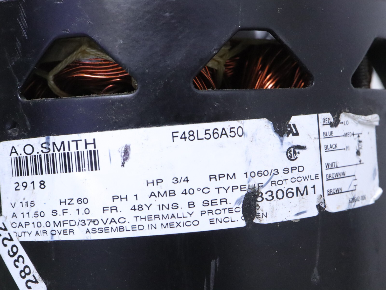 A.O. Smith F48L56A50 Blower Motor 3/4HP 1060RPM 3SPD 1PH 60Hz 115V CCWLE