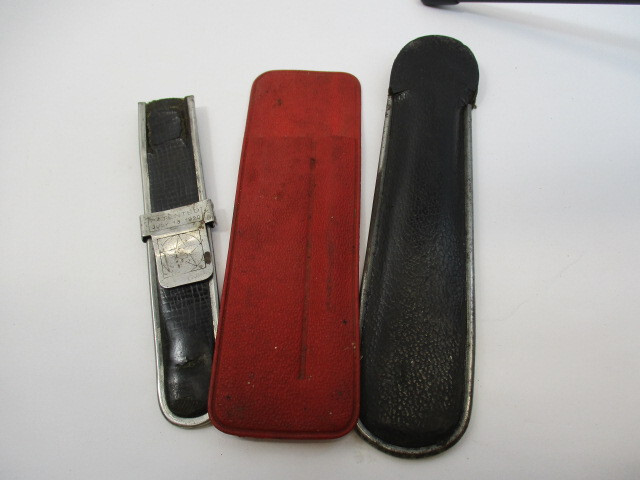 (3) 6″ Scales (1) 3″ Cut Down Ruler (3) Old Scale Sleeve Holders for Rulers VGC