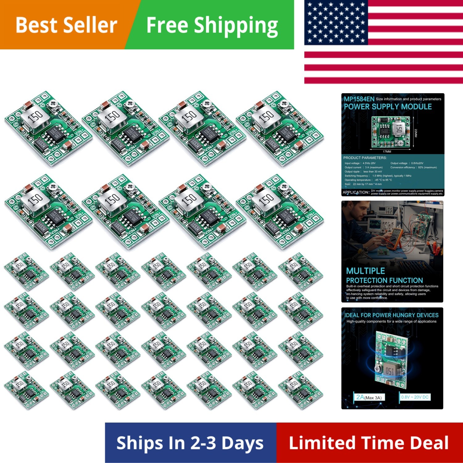 Mini MP1584EN DC-DC Buck Converter Adjustable Power Module 24V to 12V 9V 5V 3…
