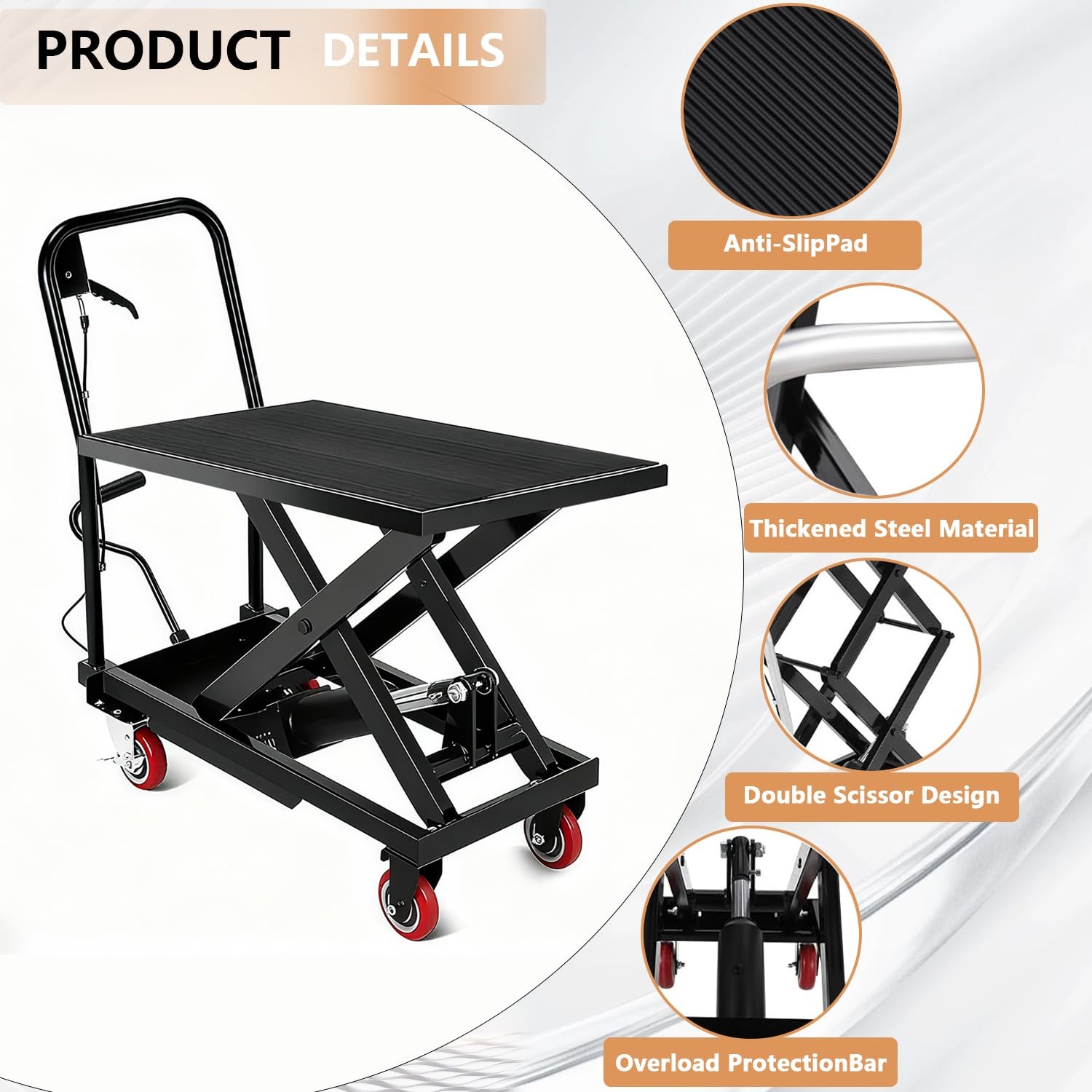 330 500 1100Lbs Hydraulic Lift Table Cart 28.5″ or 32″ Lifting Single Scissor