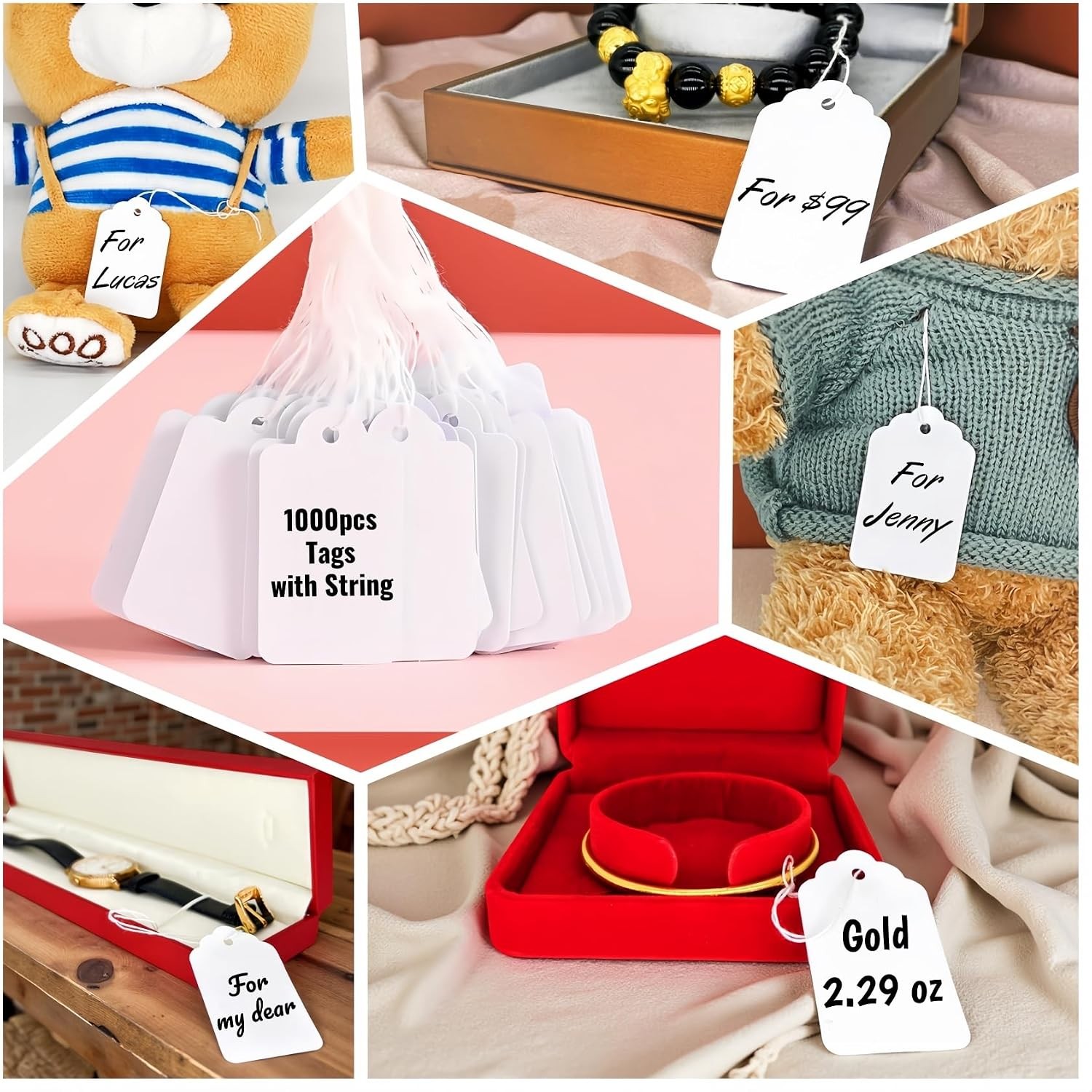 1000 PCS Pre-Strung White Price Tags 1.75×1.093 Retail Merchandise Labels