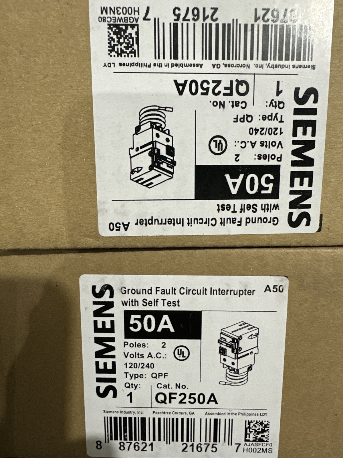1PC high quality Siemens QF250A 50 Amp 120/240V Ground Fault Circuit Breaker