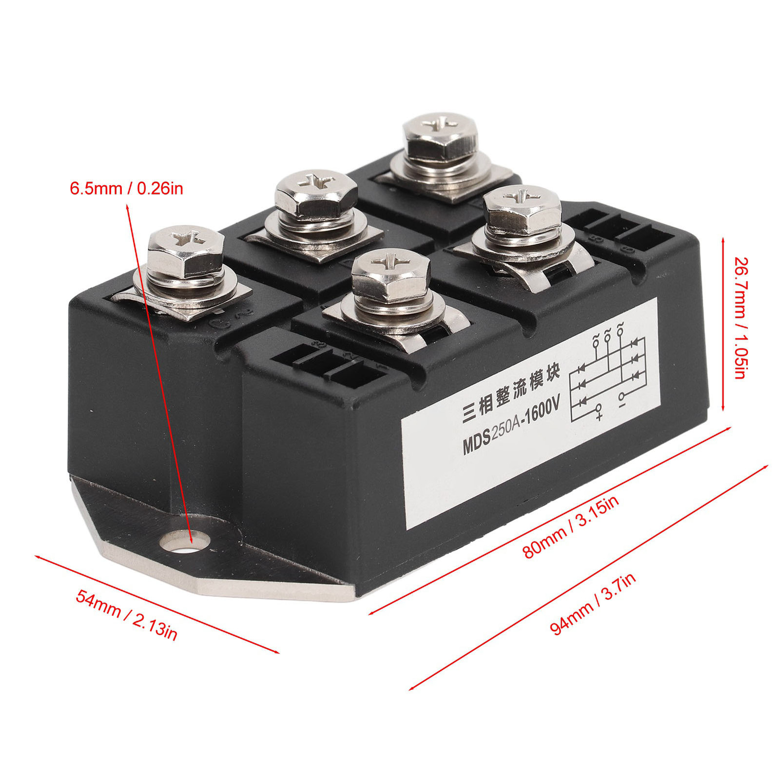 Bridge Rectifier 1600V 250A 3 Phase 5 Terminal Diode Bridge Rectifier