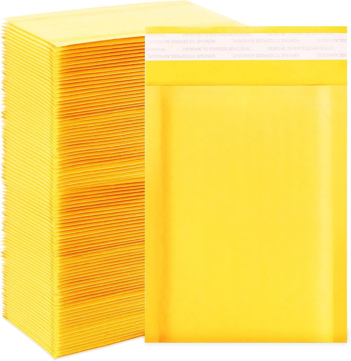 Kraft Bubble Mailers 4×7 Inches, 100 Pack – Self-Sealing Yellow Shipping Bags