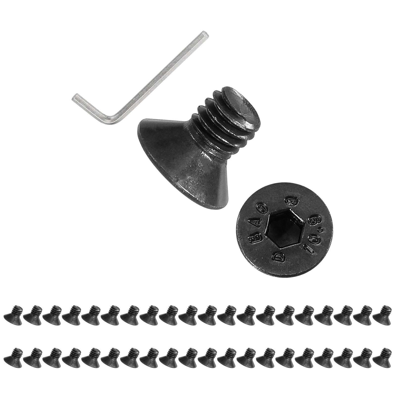 M4x6 mm Flat Head Socket Cap Screws, 100 Pcs Bolt with Hex Spanner, Black