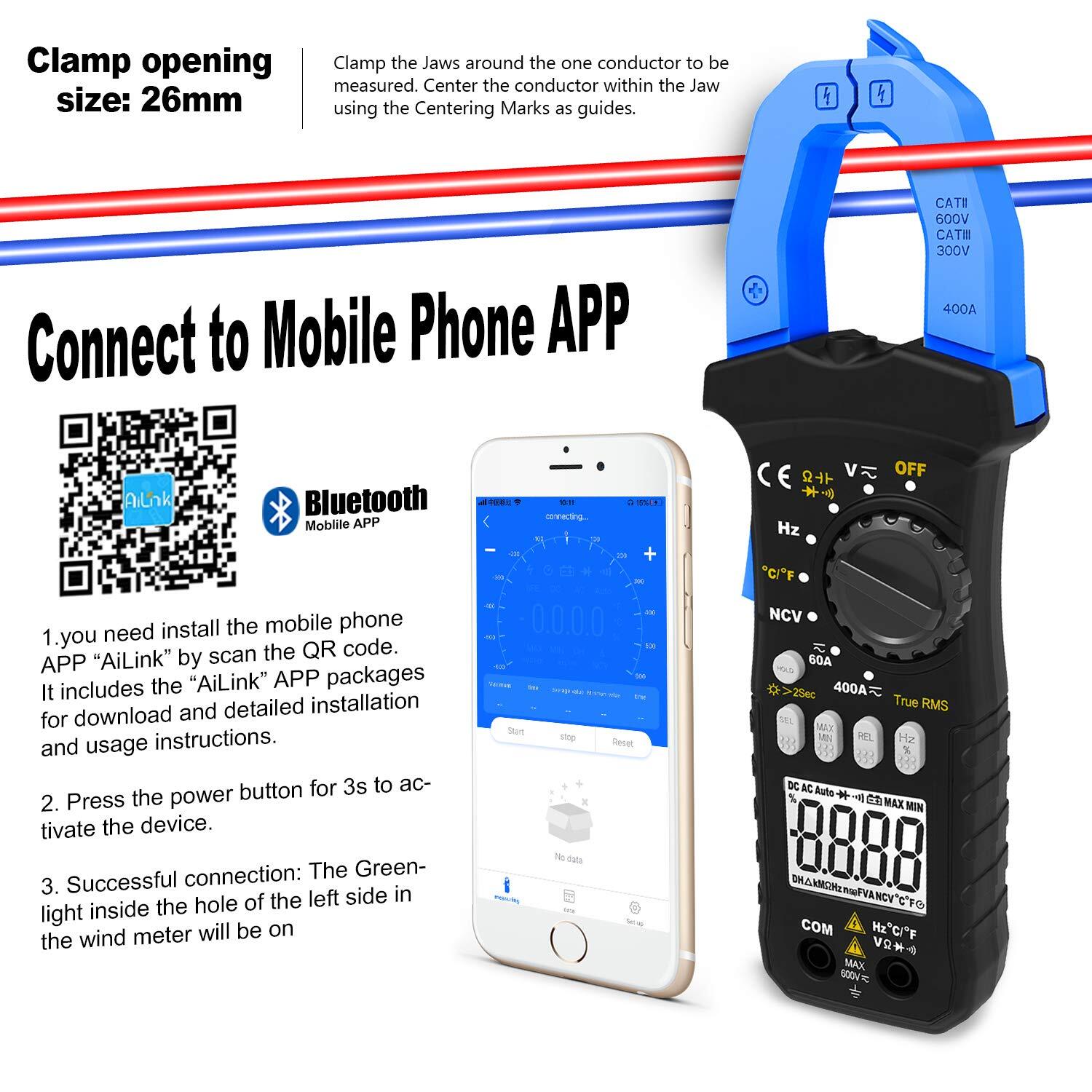 Digital Clamp Meter Bluetooth Clamp Multimeter Ac Dc Amp Meter Voltage Tester