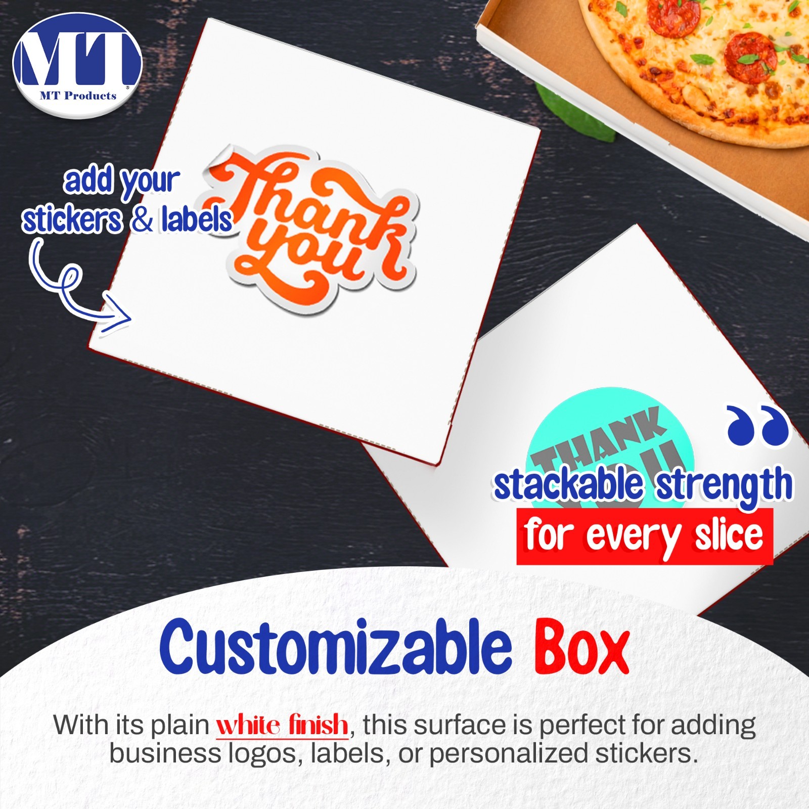 MT Products 16″ x 16″ x 1.9″ Extra Thin White Paperboard Pizza Boxes, Pack of 10