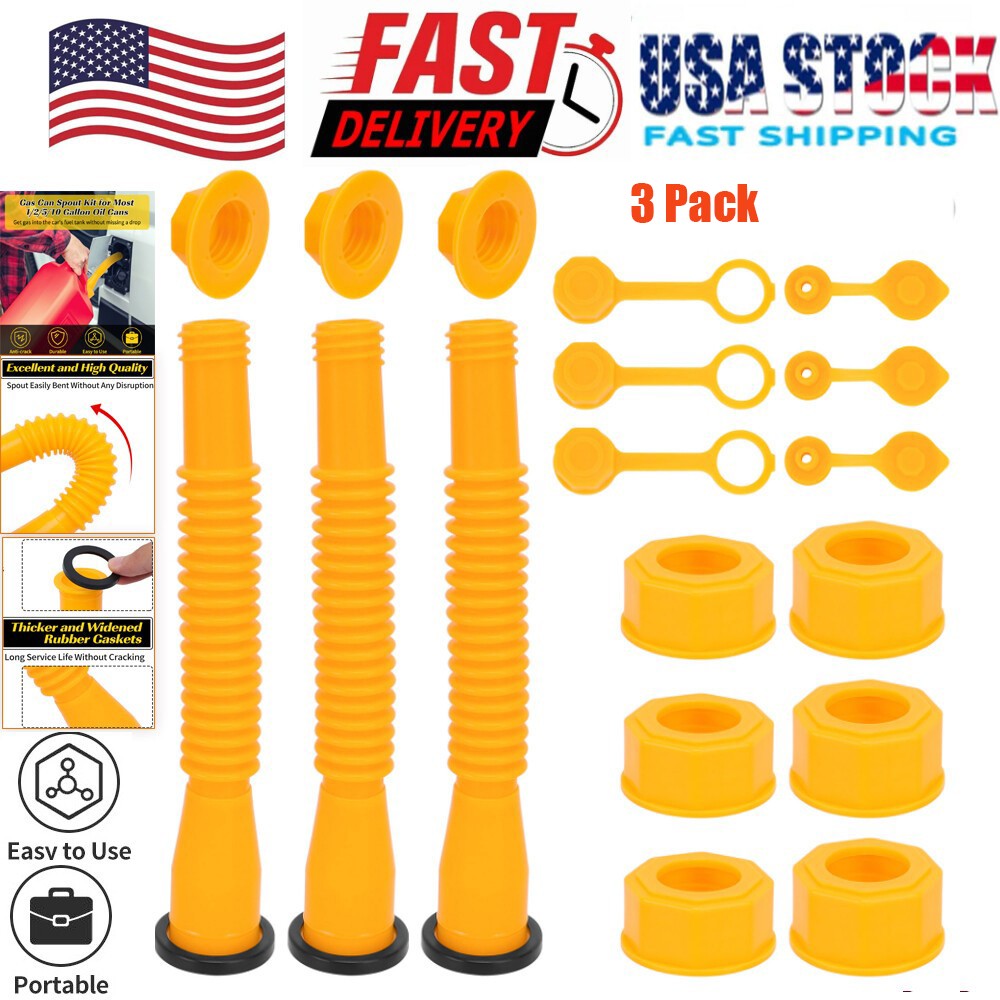 3PACK For Old Gas Can Fill Fuel Diesel Water Jug Replacement Spout with Vent Kit