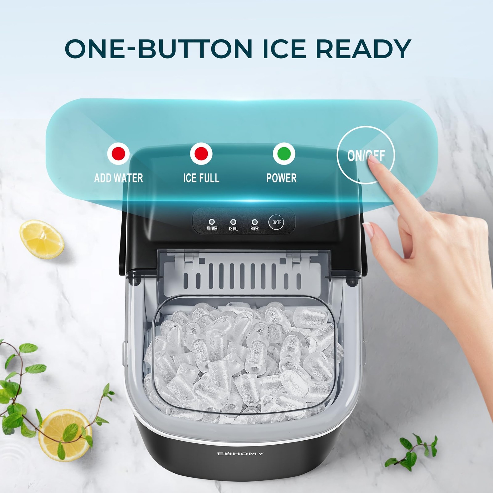 EUHOMY Countertop Ice Maker Machine with Handle, 26.5lbs Per Day, 9 Ice Cubes…