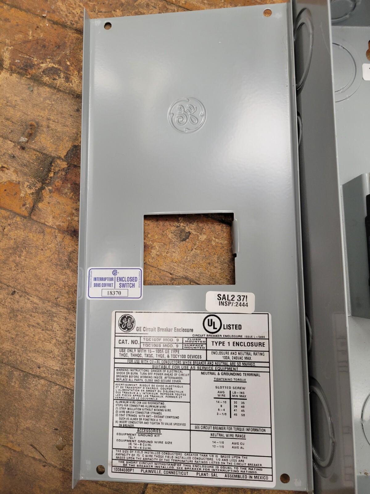 GE TQC100S Circuit Breaker Enclosure 100A 240V 3P Type 1 with THQB230 Breaker