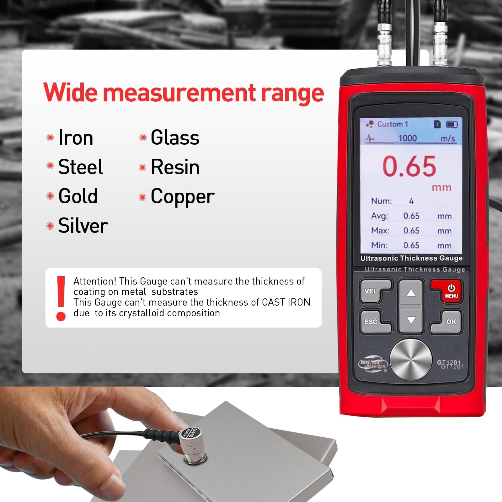 Ultrasonic Thickness Gauge Tool for Metal, Plastic, Glass & PVC – 1MM to 300MM R